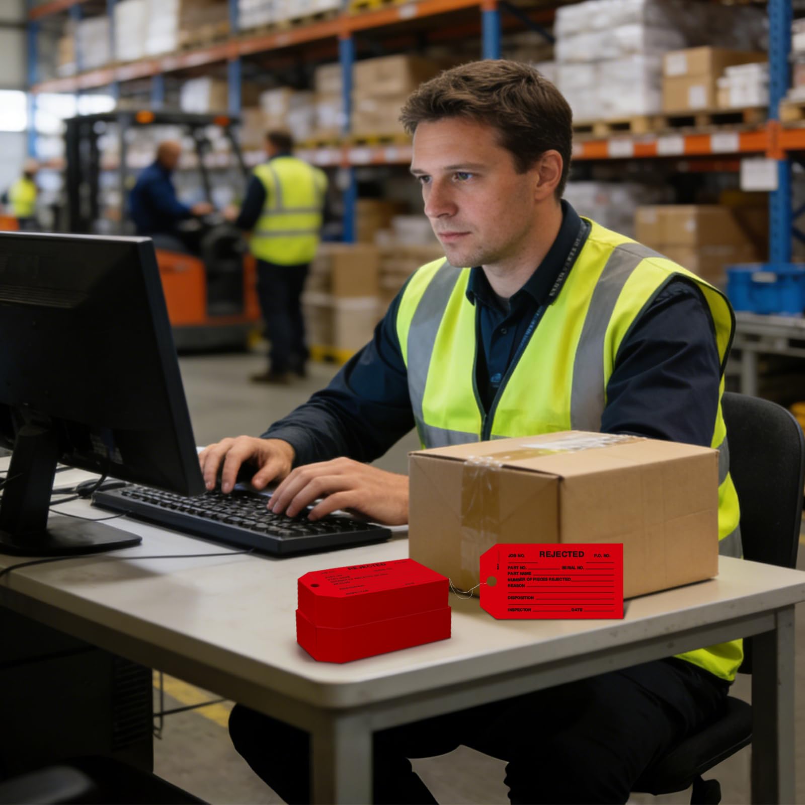 1000 Stück abgelehnte Etiketten mit Draht, rote Etiketten für defekte Produktinspektion, Karton, 11,4 x 7,5 cm, für Qualitätskontrollen der Herstellung
