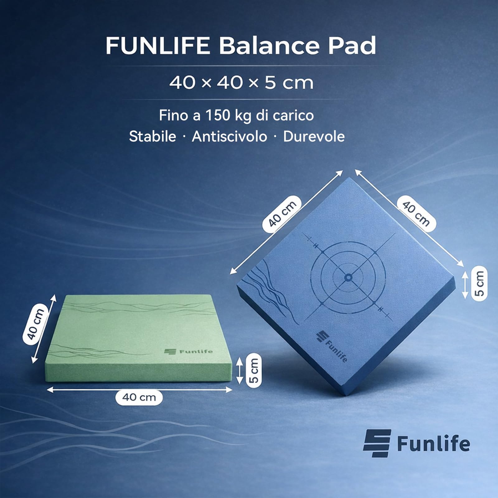 FunLife Balance Pad 40x40x5 cm – Cuscino per l'equilibrio per Fitness, Yoga e Fisioterapia, Trainer per la stabilità, Antiscivolo Fino a 150 kg