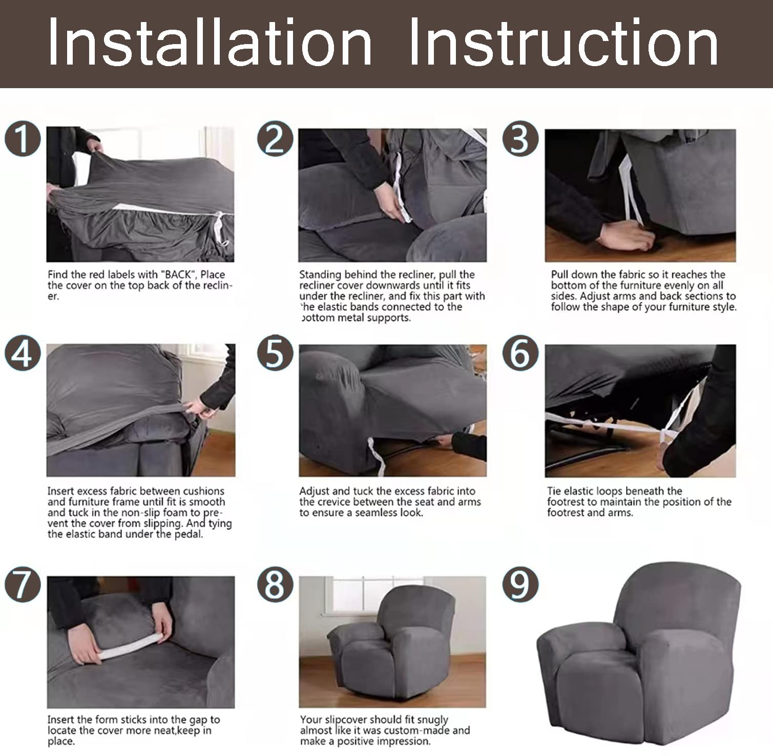YOPOIY Stretch Sesselhusse, 1 Stück Relaxsessel bezug rutschfest Luxus Ruhesessel bezüge Waschbar Elasthan Sesselbezug mit Tasche -dunkelgrau-Einheitsgröße