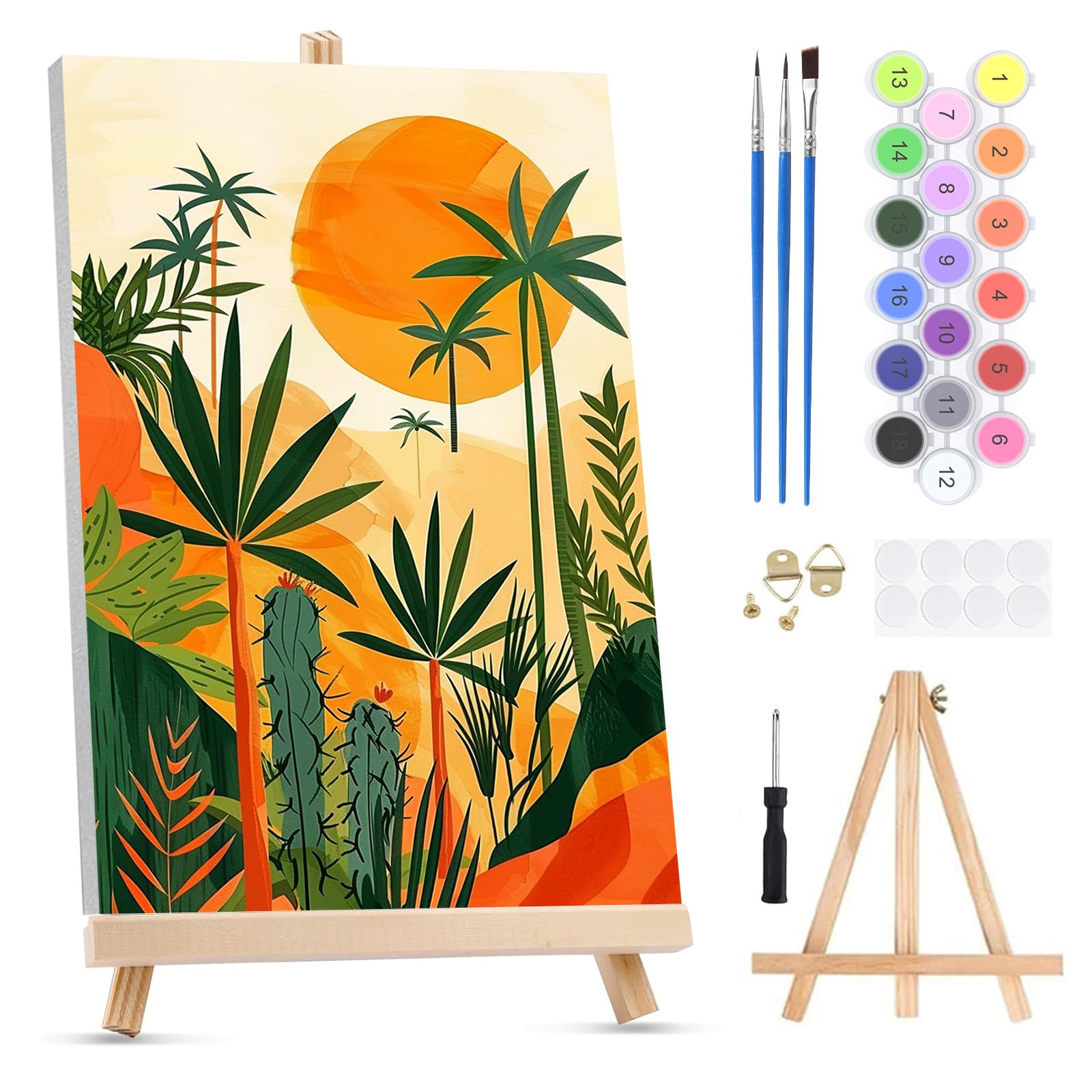 QENSPE Paint by Numbers for Adults on Framed Canvas - with Wooden Easel, Plants Painting by Number Kit for Beginners, DIY Desert Acrylic Oil Painting for Home Wall Decor 8x12 Inch