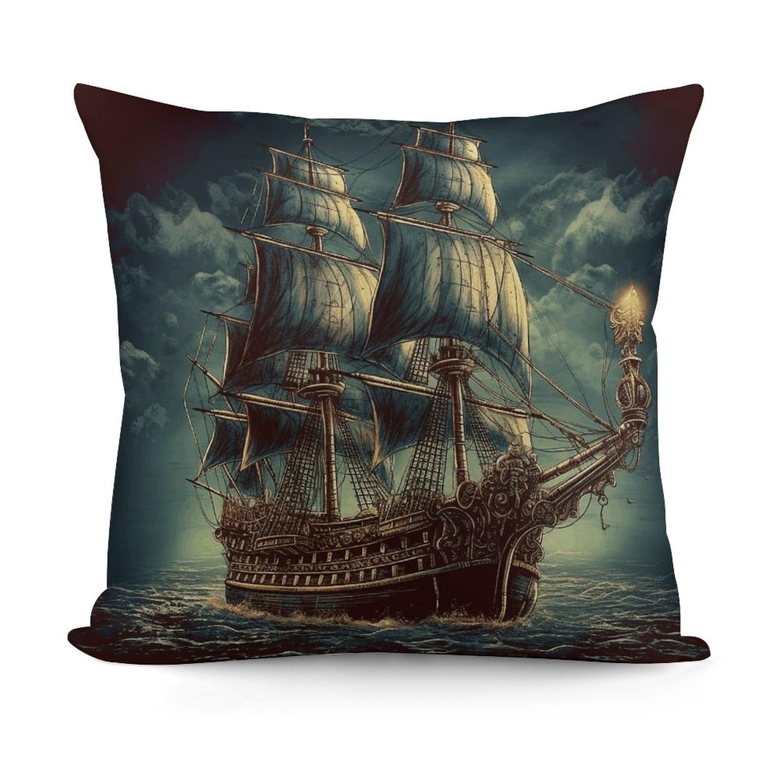Nautical Vintage Sailing Pirate Ship Throw Pillow Cover Soft Square Cushion Cover Art Artwork Pillow Covers Mordern Couch Pillow Covers Decorative Cushion Case for Chair Couch Bedroom Living Room