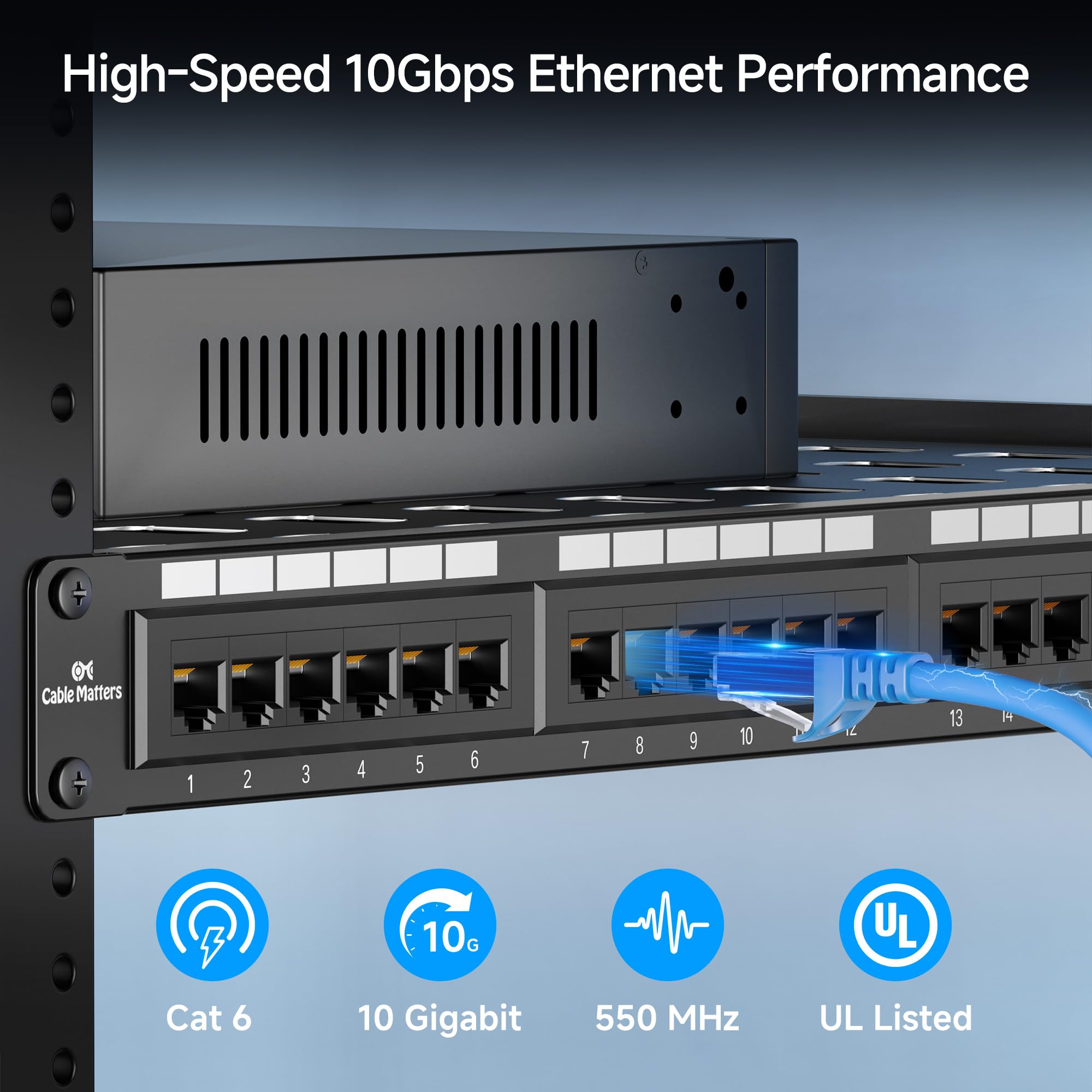 [Certifié UL] Panneau de Brassage réseau Cable Matters à Montage en Rack ou Mural 1U 24 Ports avec Barre de Support, Panneau de Brassage Cat6 de 48,3 cm pour Gigabit Ethernet, Compatible avec Les