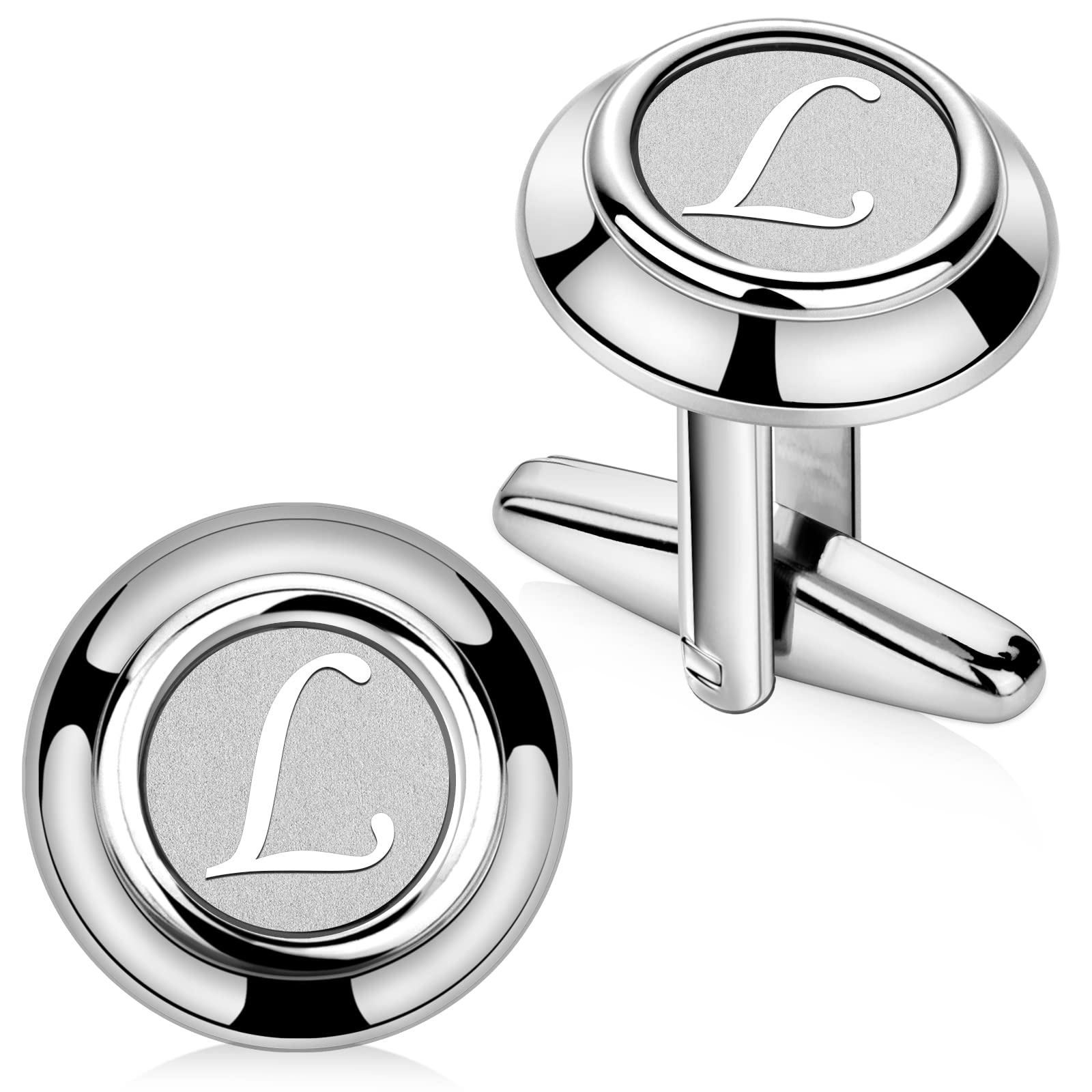 AMITER 26 Letters Tie Clip and Cufflinks for Men, Initial Tie Bar &amp; Cuff Links Set Necktie Clip for Business, Wedding, Anniversary