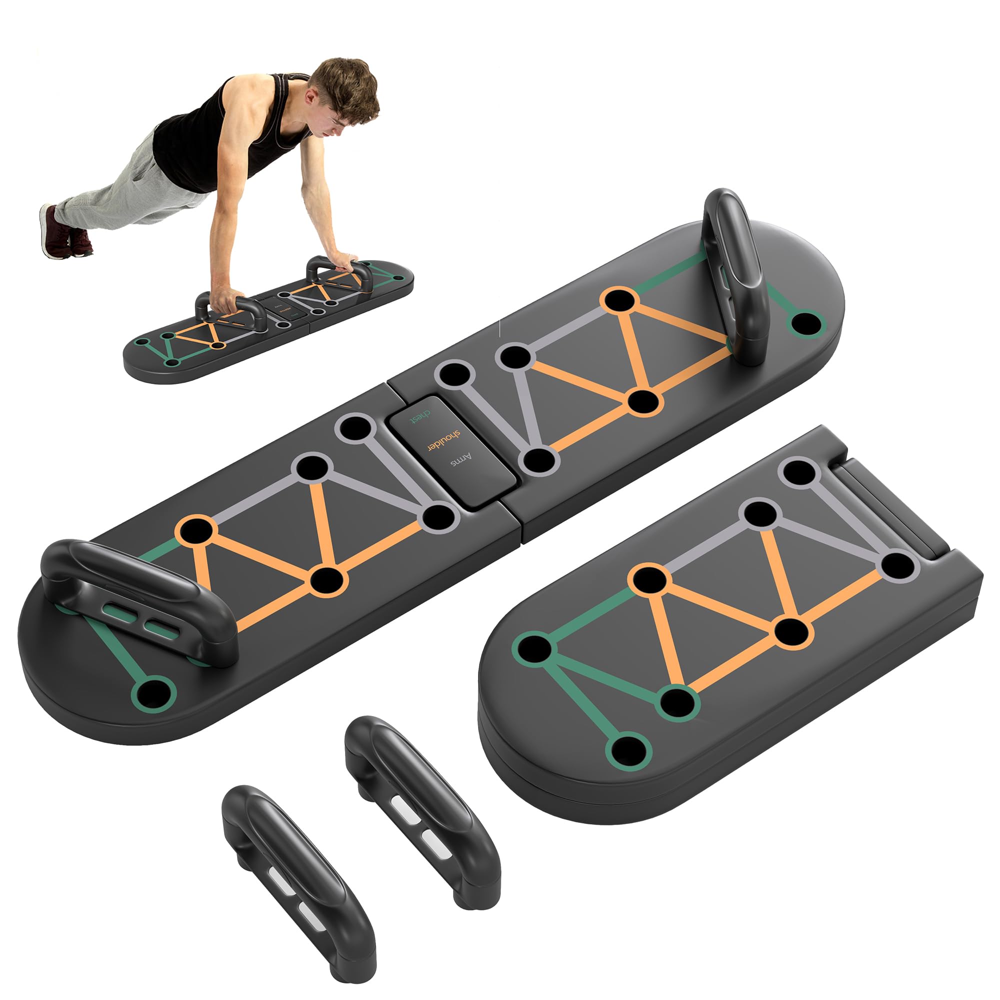 SPORTNOW Planche à Pompes 11-en-1 Pliable – Code Couleur (poitrine, épaules, Bras), 16 Patins Antidérapants, 300 Kg Max, Noir
