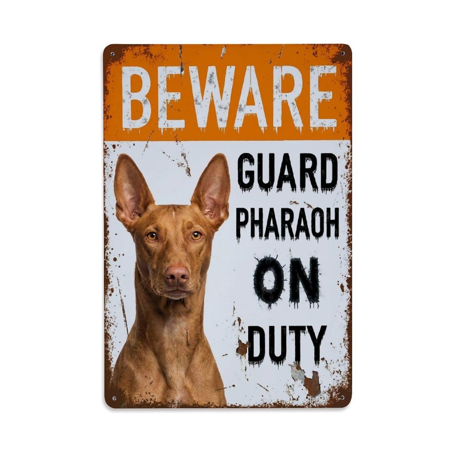 Vintage Funny Pharaoh Guard Beware of Dog Grounds Metal Tin Sign Plaque Wall Decor for Cafe, Club Bar, Office, Garden Metal Poster 8x12Inch