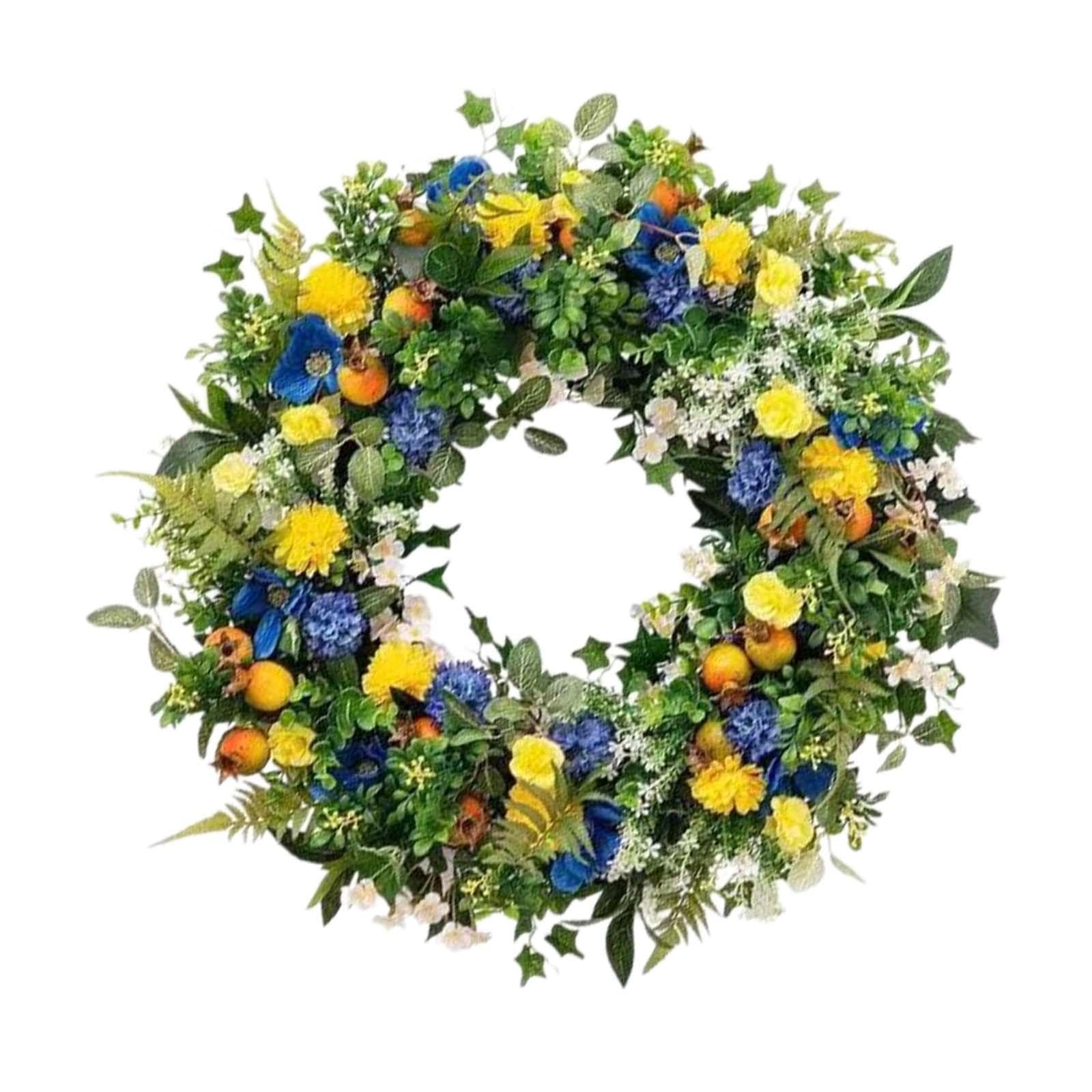 MagiDeal Hängende Dekoration Blumenkranz Frühling Sommer Fronttürkranz Künstlicher Kranz für Urlaub Terrasse Festival Outdoor Veranda, Durchmesser 35 cm