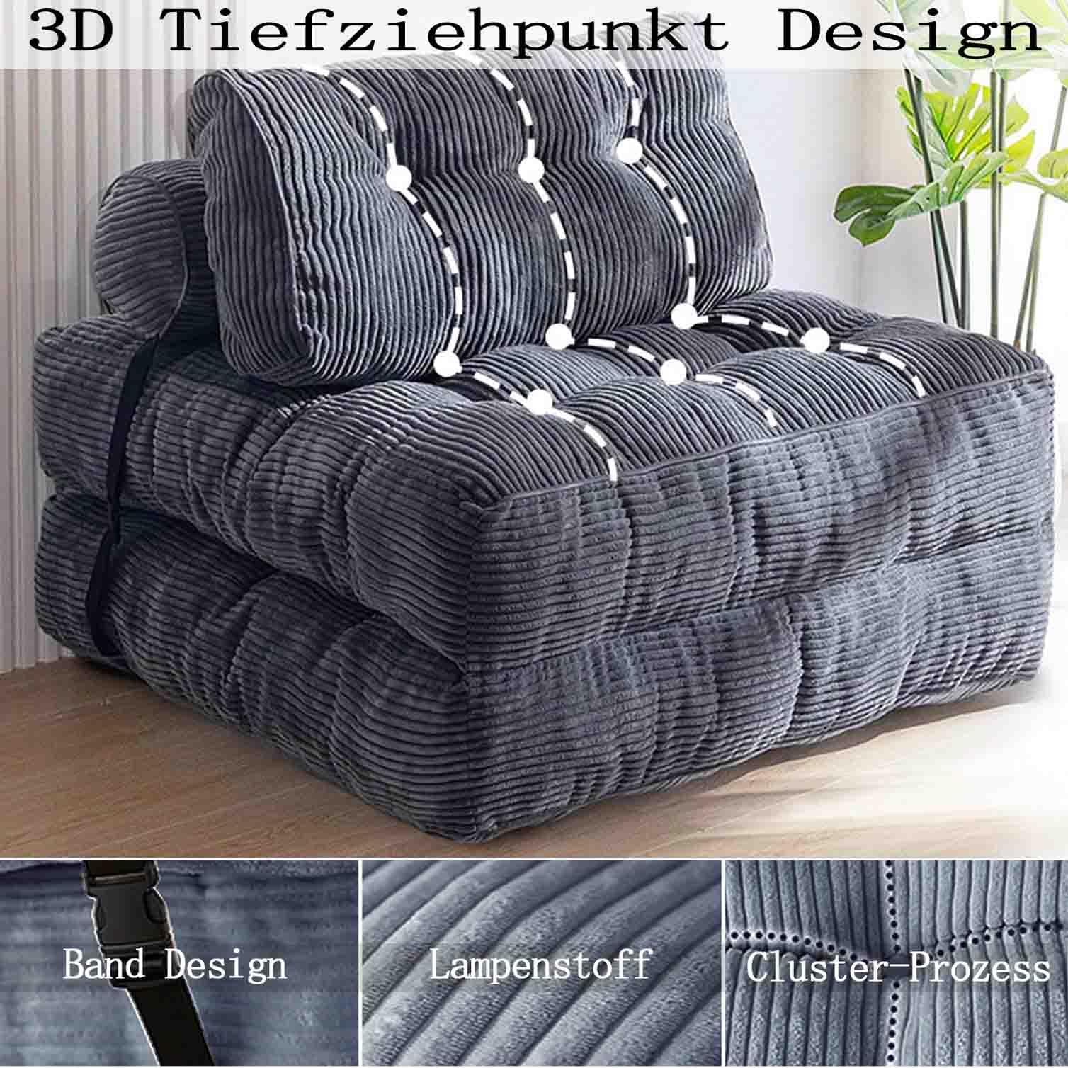 Faltbares Schlafsofa umwandelbarer 3-in-1 Sofa Bett Schlafsessel mit Kissen Sitzsack-Sofa Stuhl Komfortable Schlafcouch Bodensofa-Lounge für Schlafzimmer Wohnzimmer 85 * 85cm,Dark gray