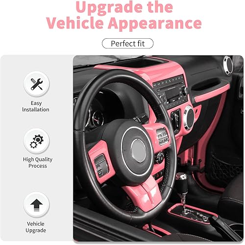 Miniatura 10 de Juego completo de 10 piezas de adornos interiores para Jeep Wrangler JK JKU 2011-2018, moldura de volante de consola central, interruptor de