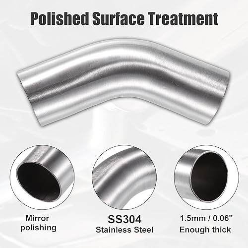 Miniatura 4 de X AUTOHAUX 1 Uds. OD 1.75 pulgadas 45 grados mandril codo curva SS304 tubo de acero inoxidable tubo de escape codo para coche sistema de escape