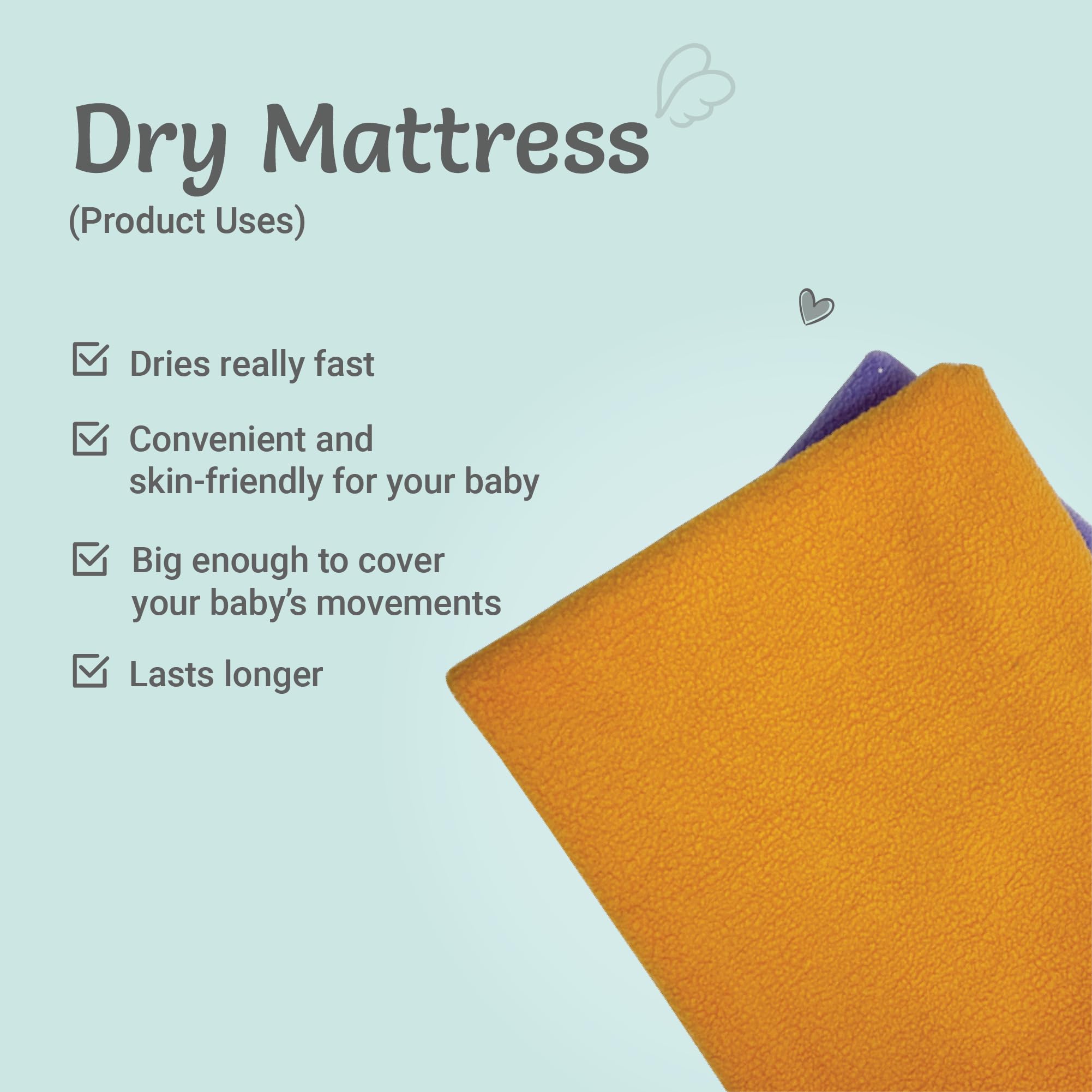 Kridlo Instadry Anti-Pilling Fleece Sheets for Newborns | Quick-Dry, Reusable Waterproof Cot Sheet | Large 100 x 80 cm | Pack of 2 (Purple & Peach) | Soft & Gentle Bed Protector for Infants 3