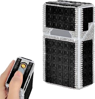 Cigarette Case with Lighter, 20pcs 84mm King Size Cigarettes Holder, Smell Proof, LED Screen, Gift for Girls, Women, Father, Mothe (Black)