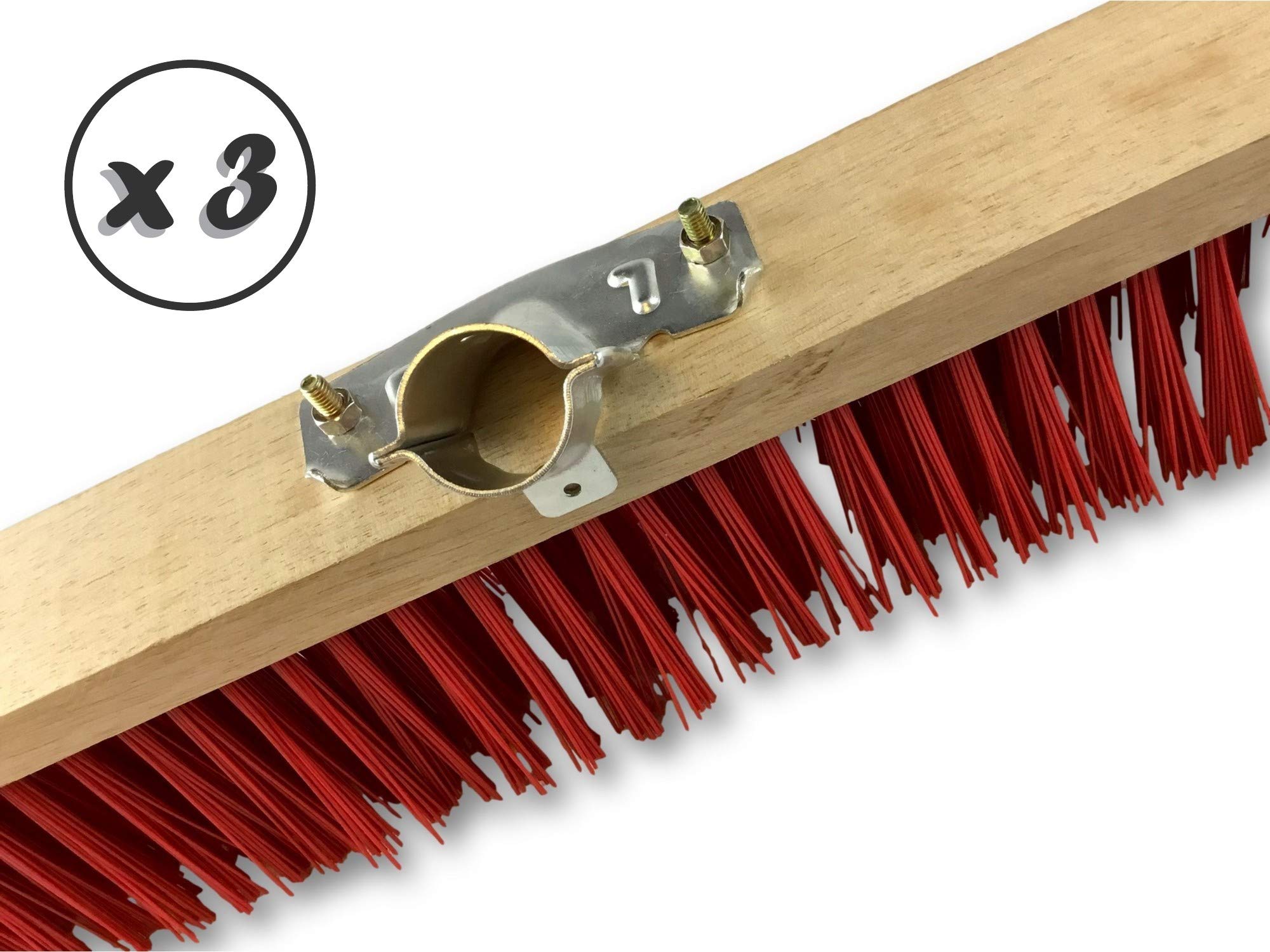Szczotka warsztatowa typ kantonierski | Zestaw 3 | Track Outdoor | Długość 100 cm | Wypełnienie szczotką PVC czerwoną | Drewniana podeszwa | Metalowe tulejki Ø 28 mm | Bez uchwytu | Kibros 2390Bx3