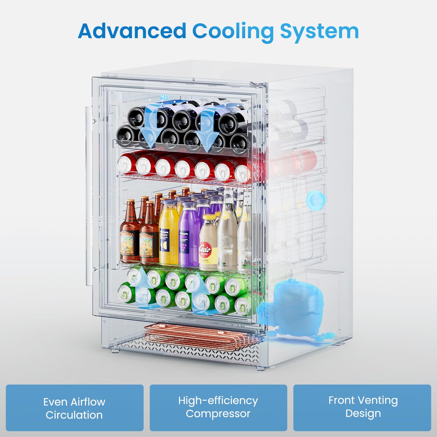 Vushine 24 Inch Beverage Refrigerator, Wine And Beverage Refrigerator With Glass Door, 37-64°F Cooling Under Counter Refrigerator, Wine Fridge 15 Bottles & 118 Cans Capacity For Home Bar Kitchen on Fridge.com - View 3