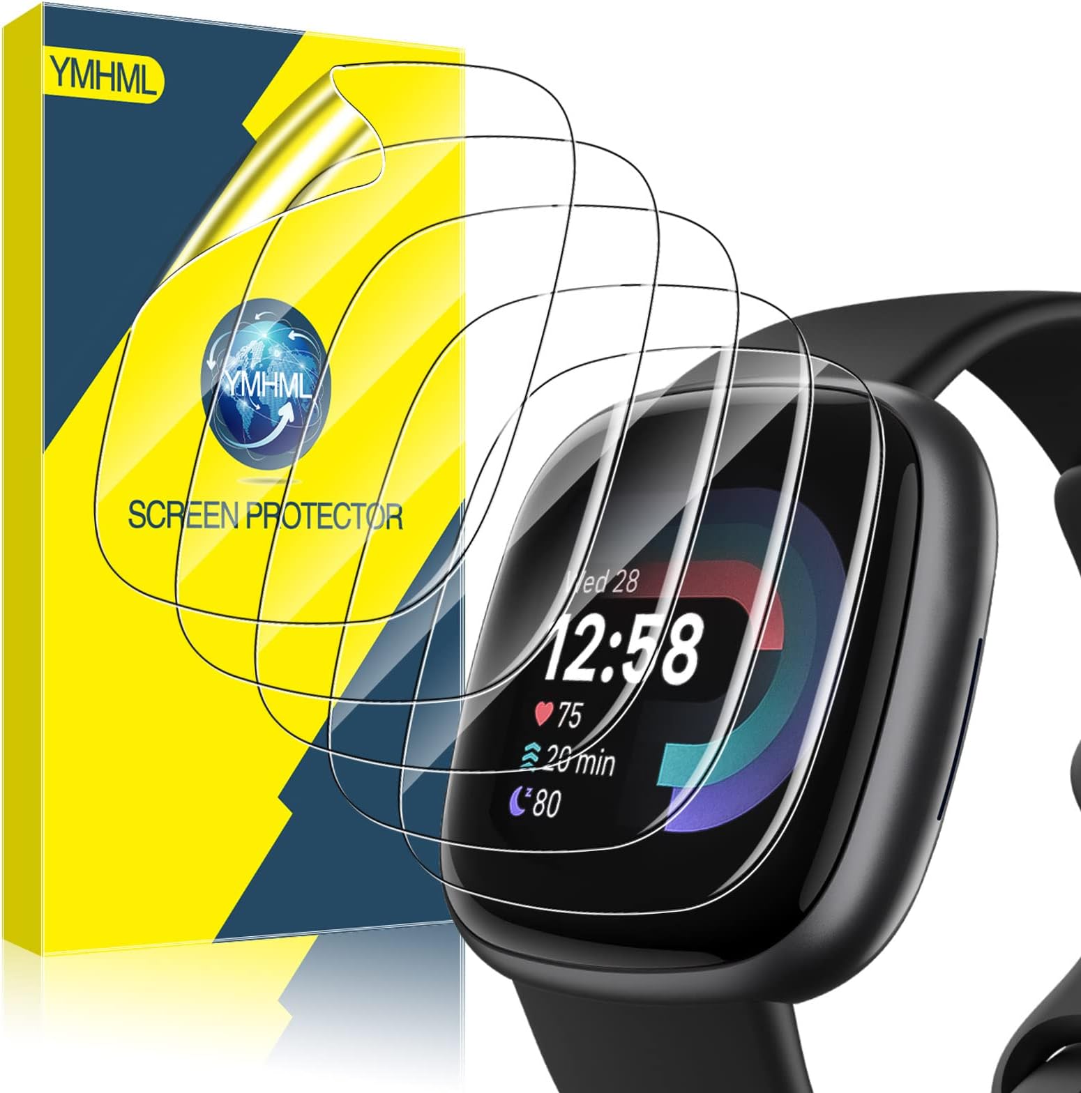 [ 6 Pack ] Compatible for Fitbit Versa 4 / Versa 3 Screen Protector, Fitbit Sense 2 / Sense Screen Protector, YMHML [Upgrade Flexible Film] Soft HD Clear Anti-Scratch Protector for Fitbit Accessories