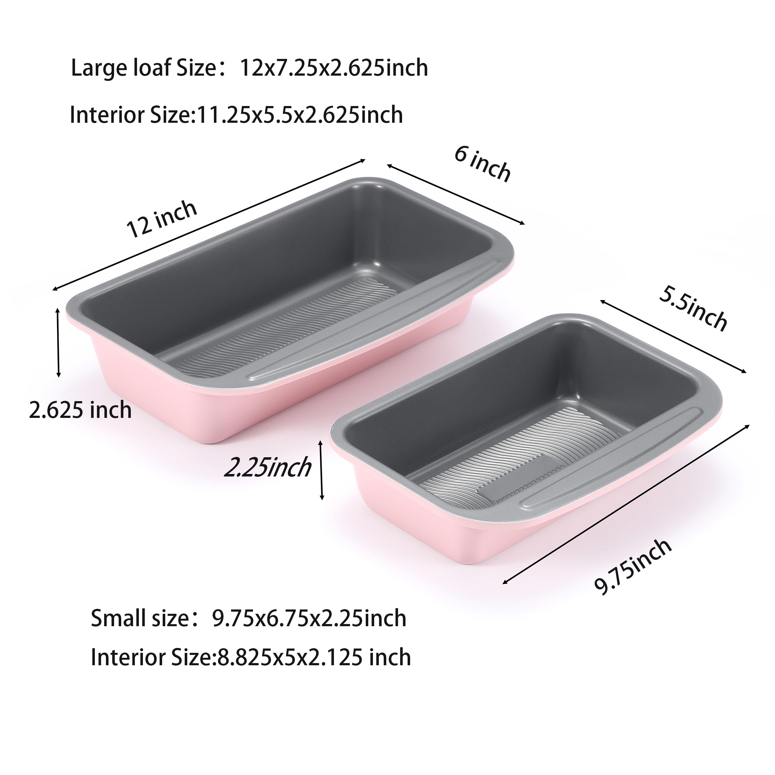 Monfish Loaf Pans for Home Baking Bread, 2lb loaf bread pan Carbon Steel loaf cake Tin 11x5 inch Pink 9x5 1lb bread Pan Mold gray Non Stick coating (pink)