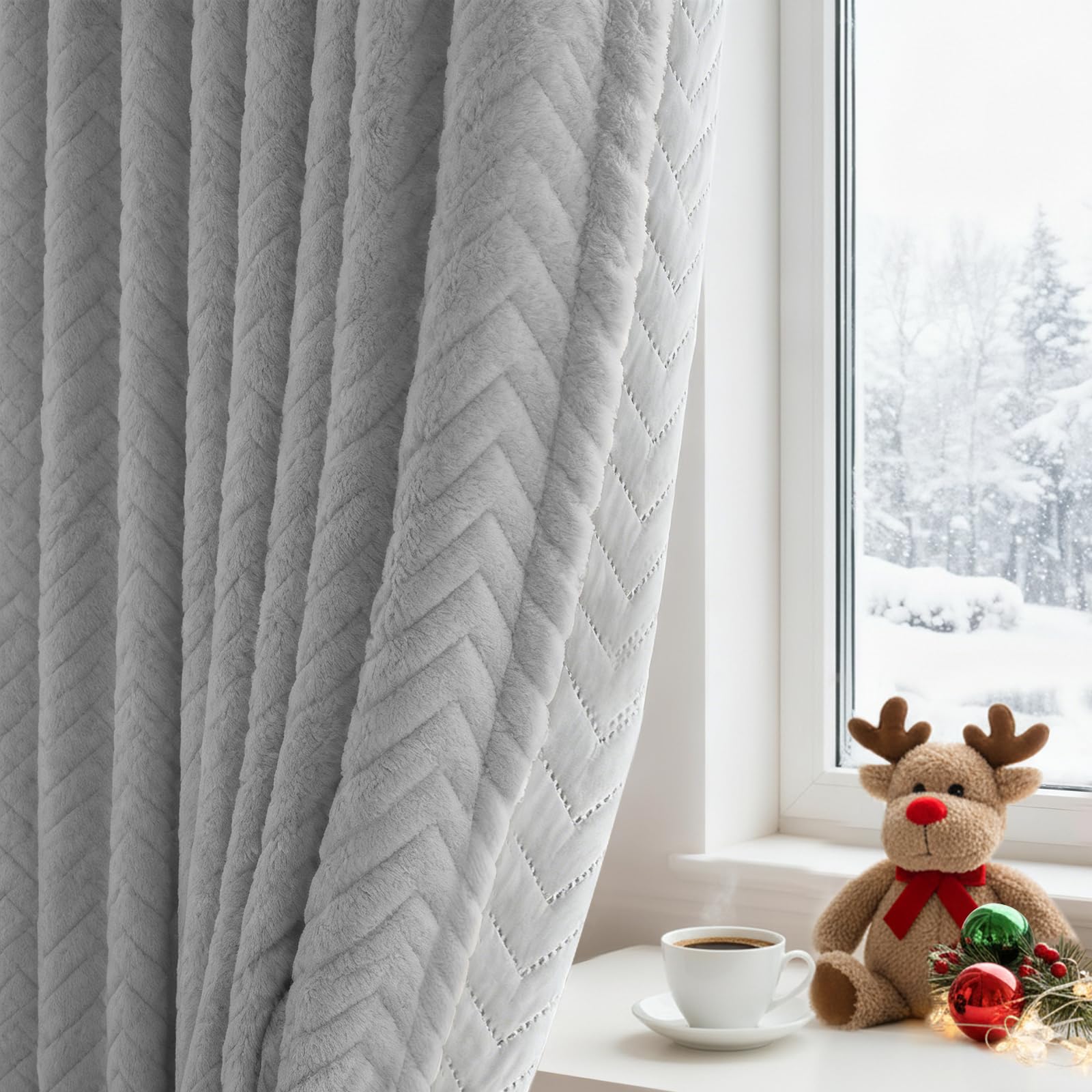 100% Verdunklungsvorhänge Plüsch, H260xB200cm Dicker Flanell Thermovorhang Kälteschutz Wärmeschutzvorhang Gegen Kälte, Kräuselband Stangendurchzug für Wohnzimmer Schlafzimmer(Grau, 1er)