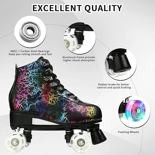 Miniatura 3 de Patines de ruedas para mujer, ruedas iluminadas, patines ajustables de doble fila, patines Derby brillantes para exteriores para adolescentes y