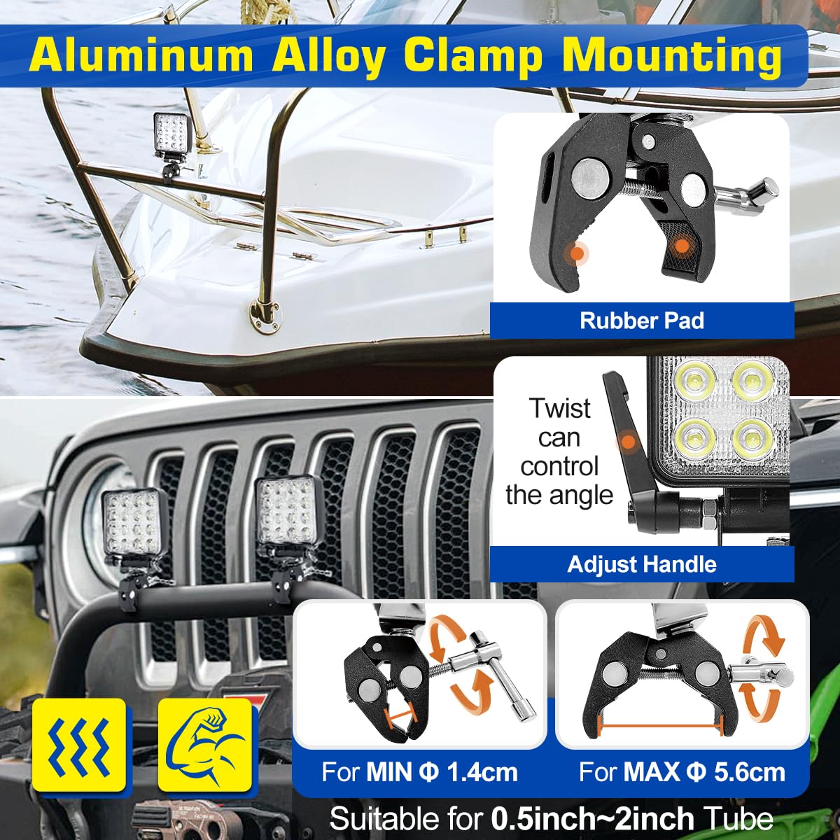 12V tragbare LED-Arbeitsleuchte mit Befestigungsklemme, Bootsleuchte mit zwei Stromversorgungsmöglichkeiten (Zigarettenanzünder und Klemme), LED-Streuerkapsel 48W 12V Marine-Leuchten Trucks, 4X4