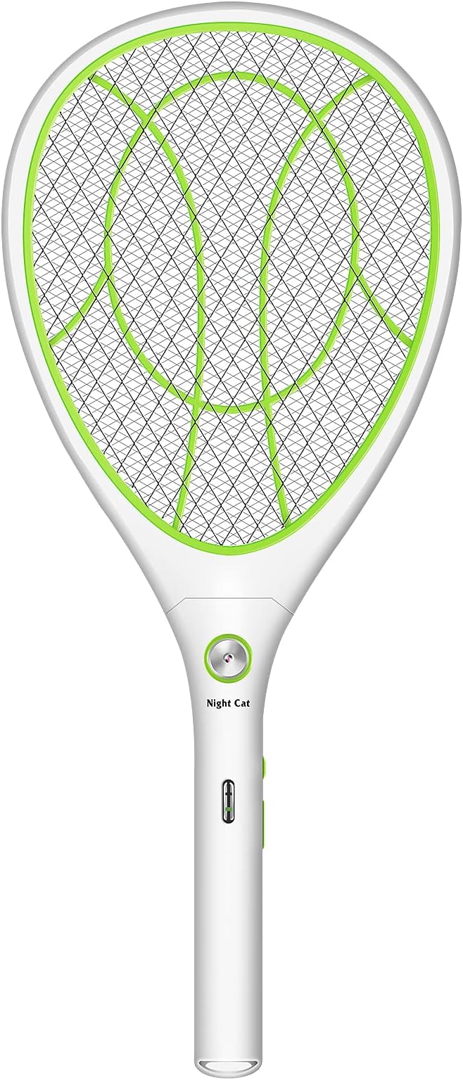 Night Cat Fly Zapper Electric Fly Killer Swatter 3000V Mosquito Bug Wasp Insect Fruit Zapper Swat Bat Racket Trap Indoor USB Rechargeable