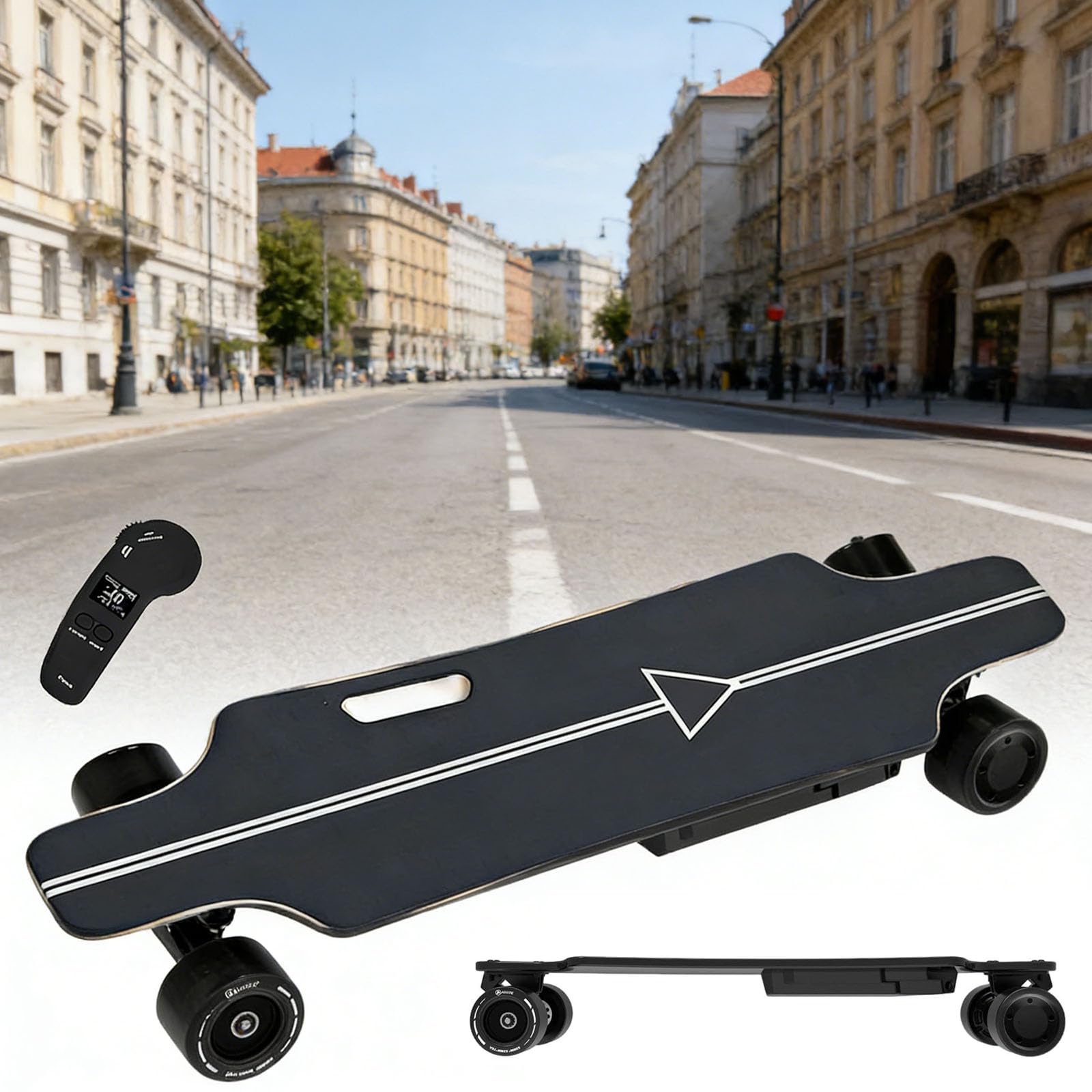 Longboard électrique avec moteur moyeu de 350 W, télécommande à 4 vitesses, portée de 15 km, 25 km/h, pont en érable 7 plis, skateboard portable et léger pour adultes en déplacement urbain