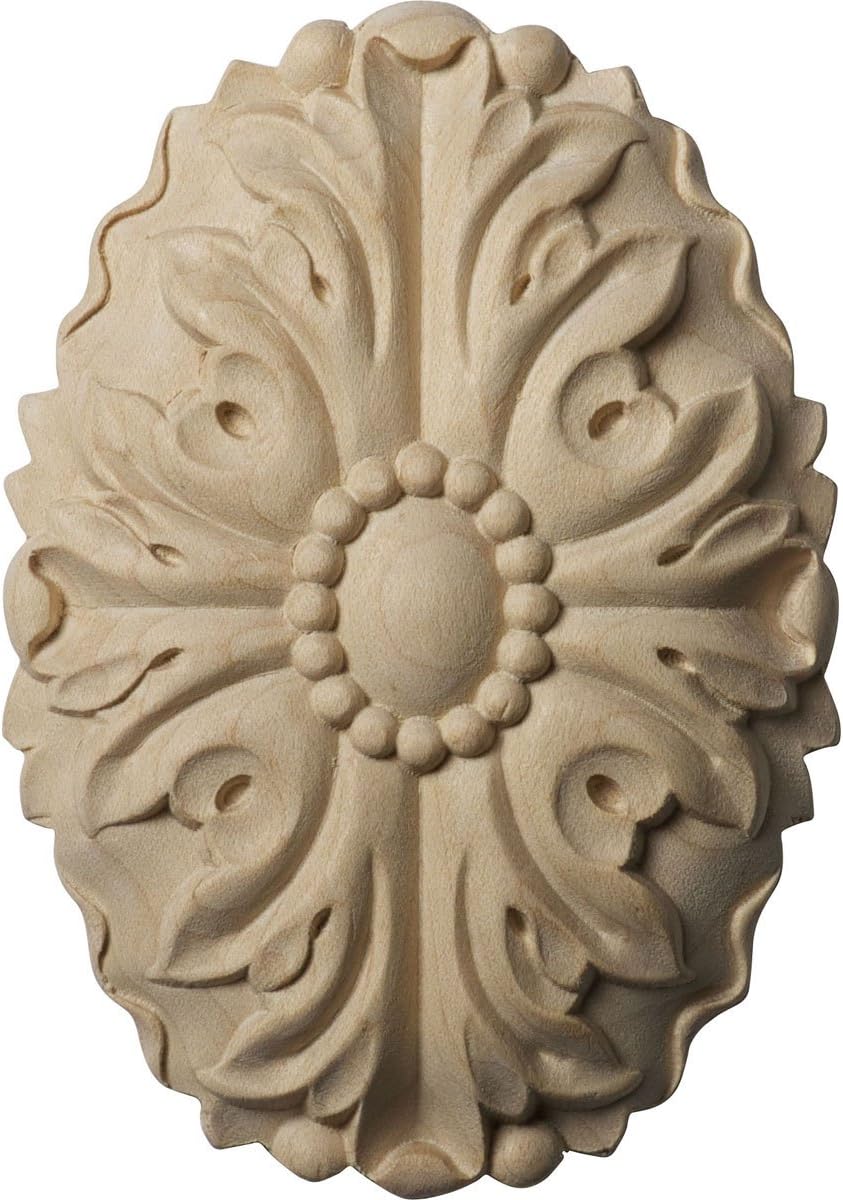 Ekena Millwork ROS03X05ASAL-CASE-2 Ashford Oval Rosette, 2 1/2"W x 3 1/2"H x 5/8"P, Alder, 2 Pack
