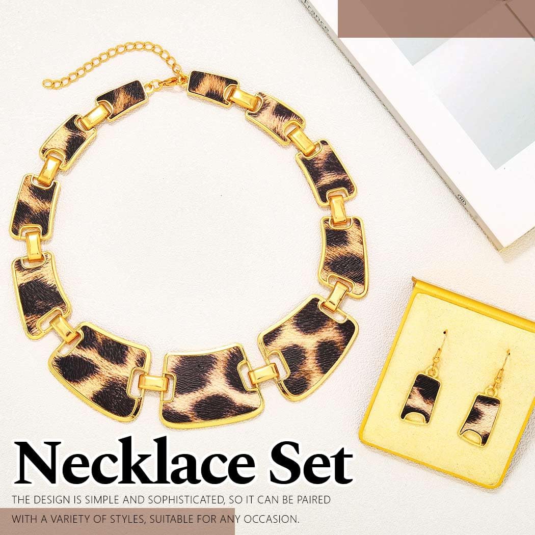 Chunky Leopard Print Jewelry Set Cheetah Necklace and Earring Set for Women - Image 6