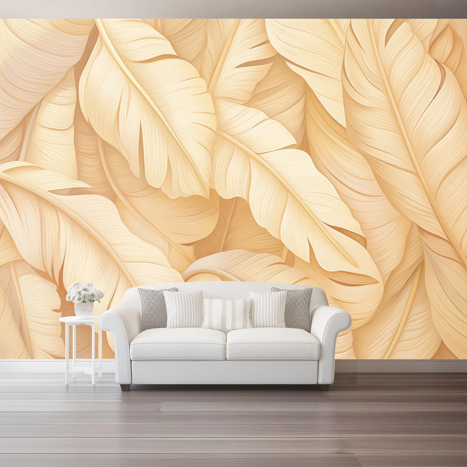 Carta Da Parati 250 x 175 cm Carta Da Parati Per Camera - Semplice Foglia di banano Astratto Texture Progettazione del modello - Albicocca Bianco Da Letto Parete Non Tessuto Stampa Decorazione Murale