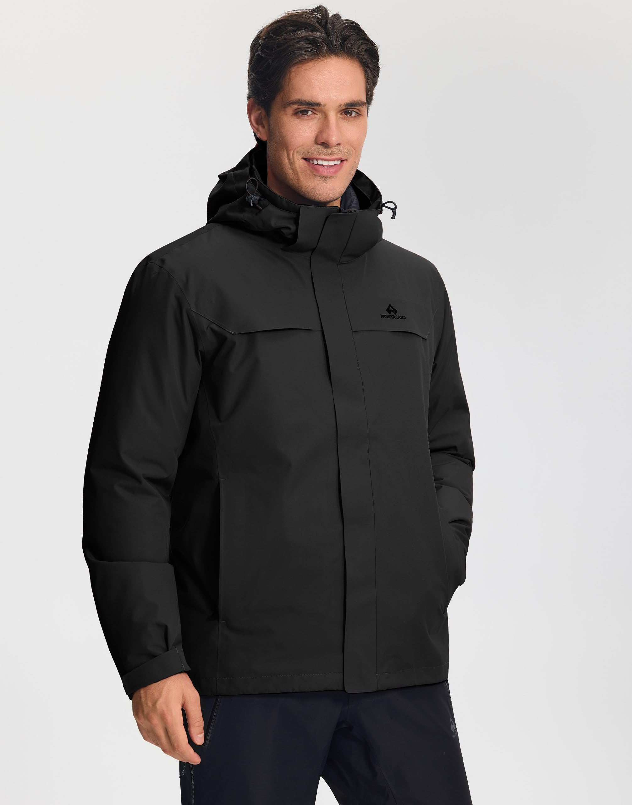 Pioneer Camp Giacca da sci 3 in 1 da uomo, con fodera in piuma, impermeabile e antivento, calda giacca da snowboard con cappuccio regolabile