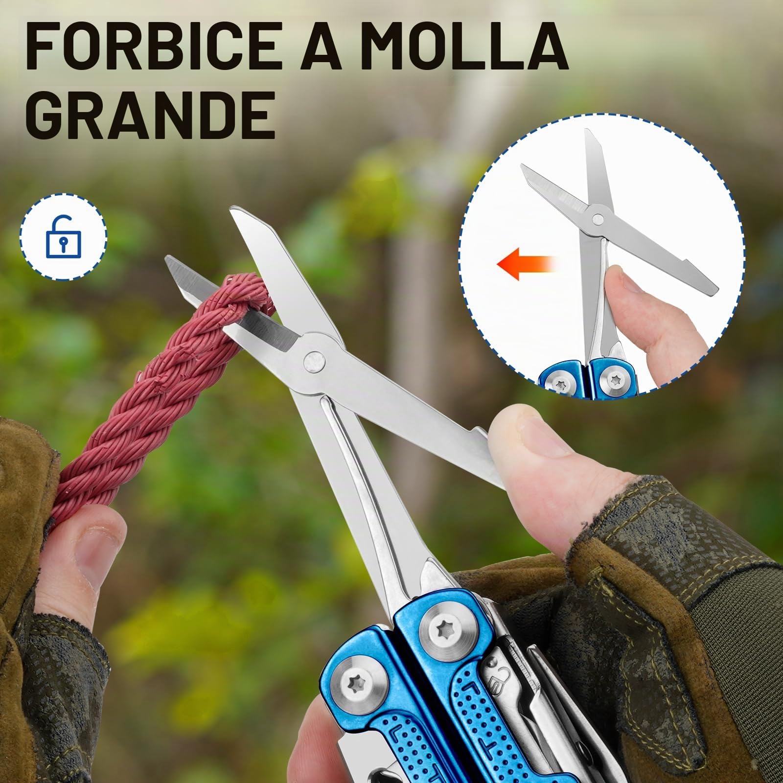 BIBURY Pinza Multiuso con Manico in Titanio Blu, Idee Regalo Uomo, Pinza Multifunzione in Acciaio Inox, Coltellino Multifunzione, Multitool con Fodero in Nylon per Campeggio, Escursionismo, Fai-da-te