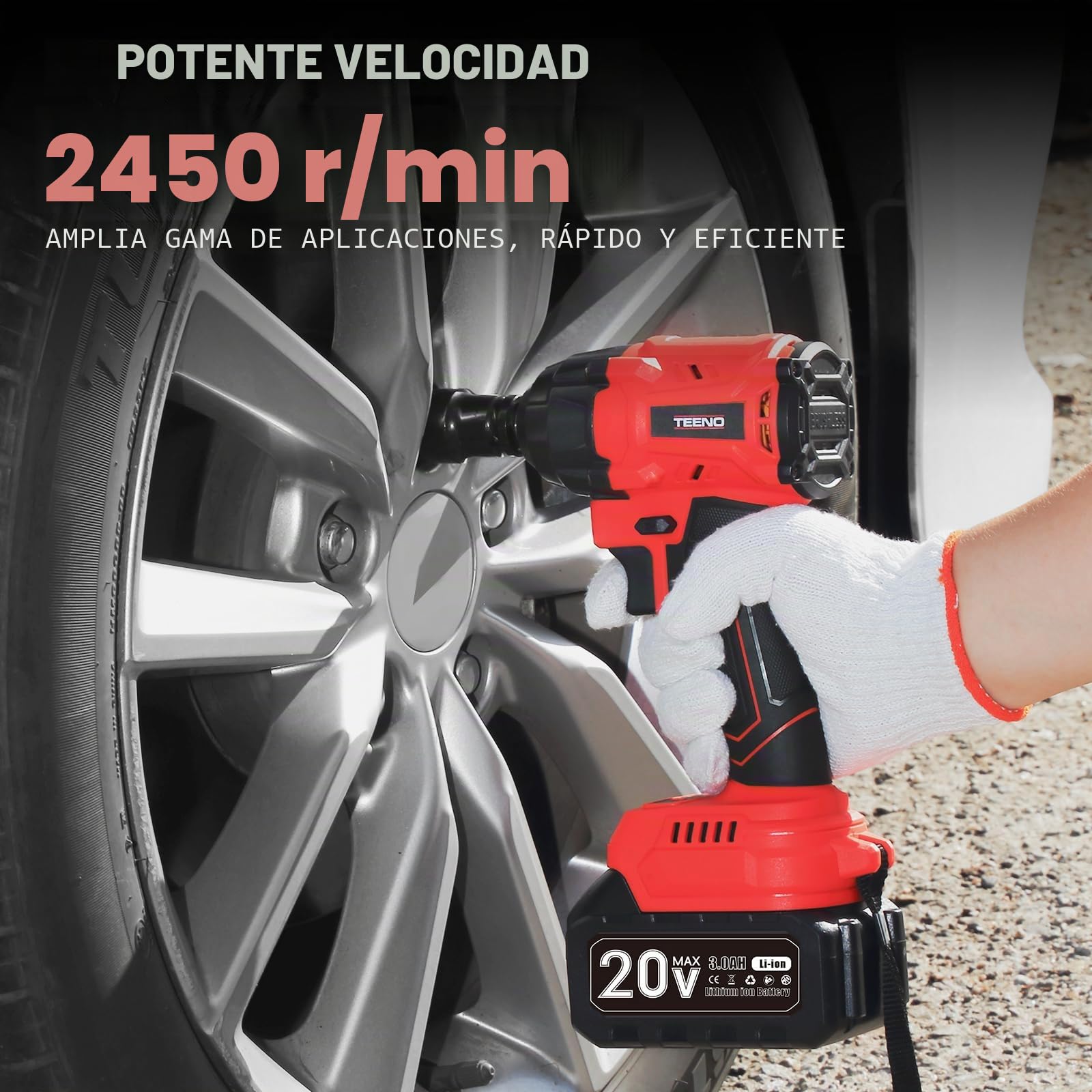 TEENO Kit 3 Herramientas 20V Llave de Impacto Inalámbrica sin Escobillas, Taladro Percutor, Amoladora Angular sin Escobillas, Baterías 2x 3,0 Ah