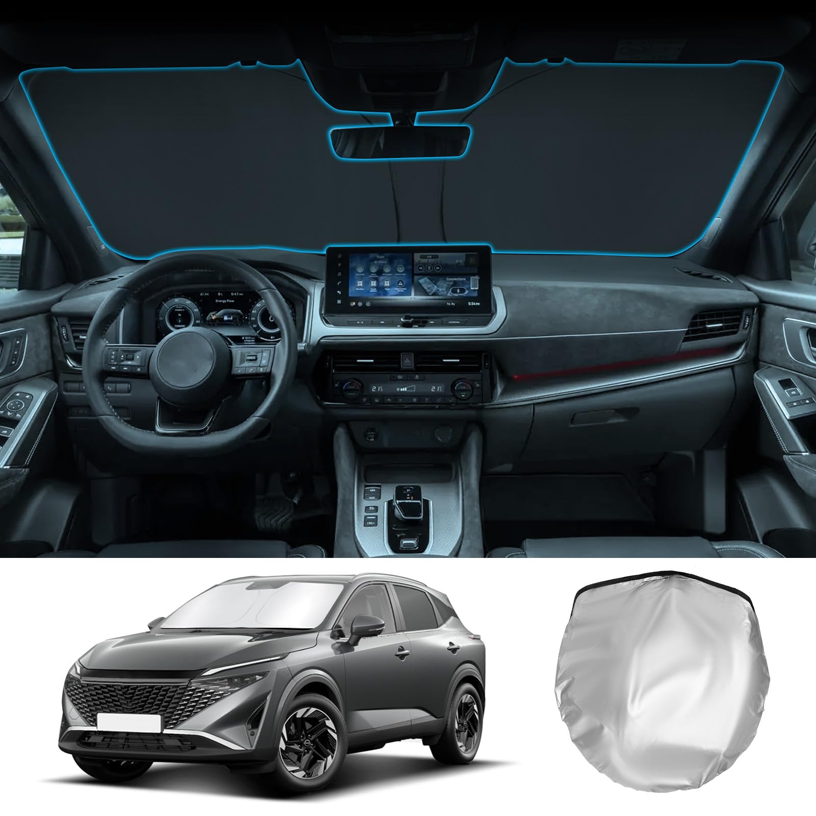 YEE PIN Parasole Pieghevole Per Nissan Qashqai J11 (2014-2021) - Protezione UV E Polvere Per Parabrezza Anteriore - Con Custodia