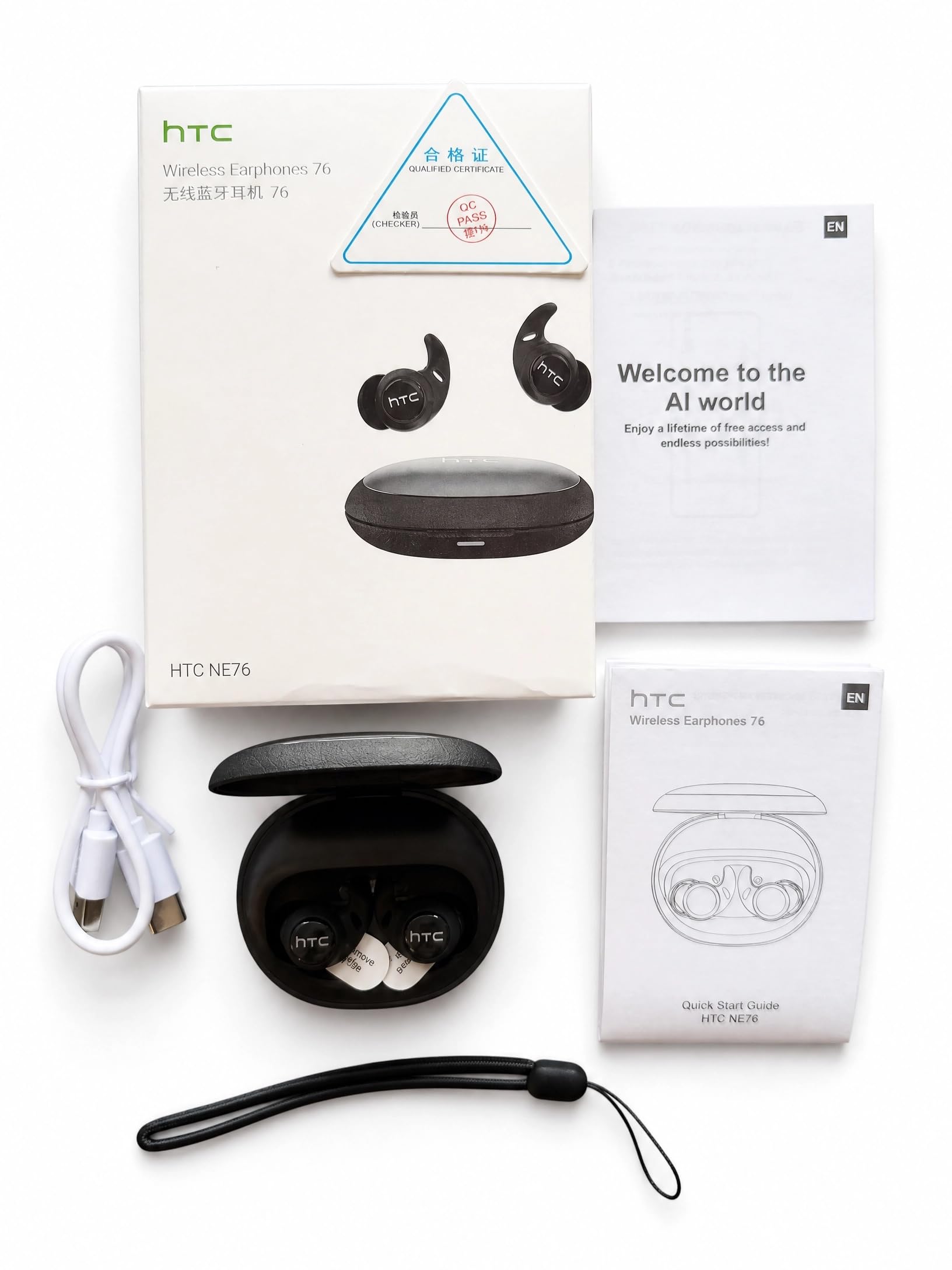 HTC NE76 Mini auricolari Sleep per chi dorme di lato, auricolari wireless Bluetooth 6.0 a basso profilo da 3 g, con traduzione AI e custodia di ricarica USB-C, nero