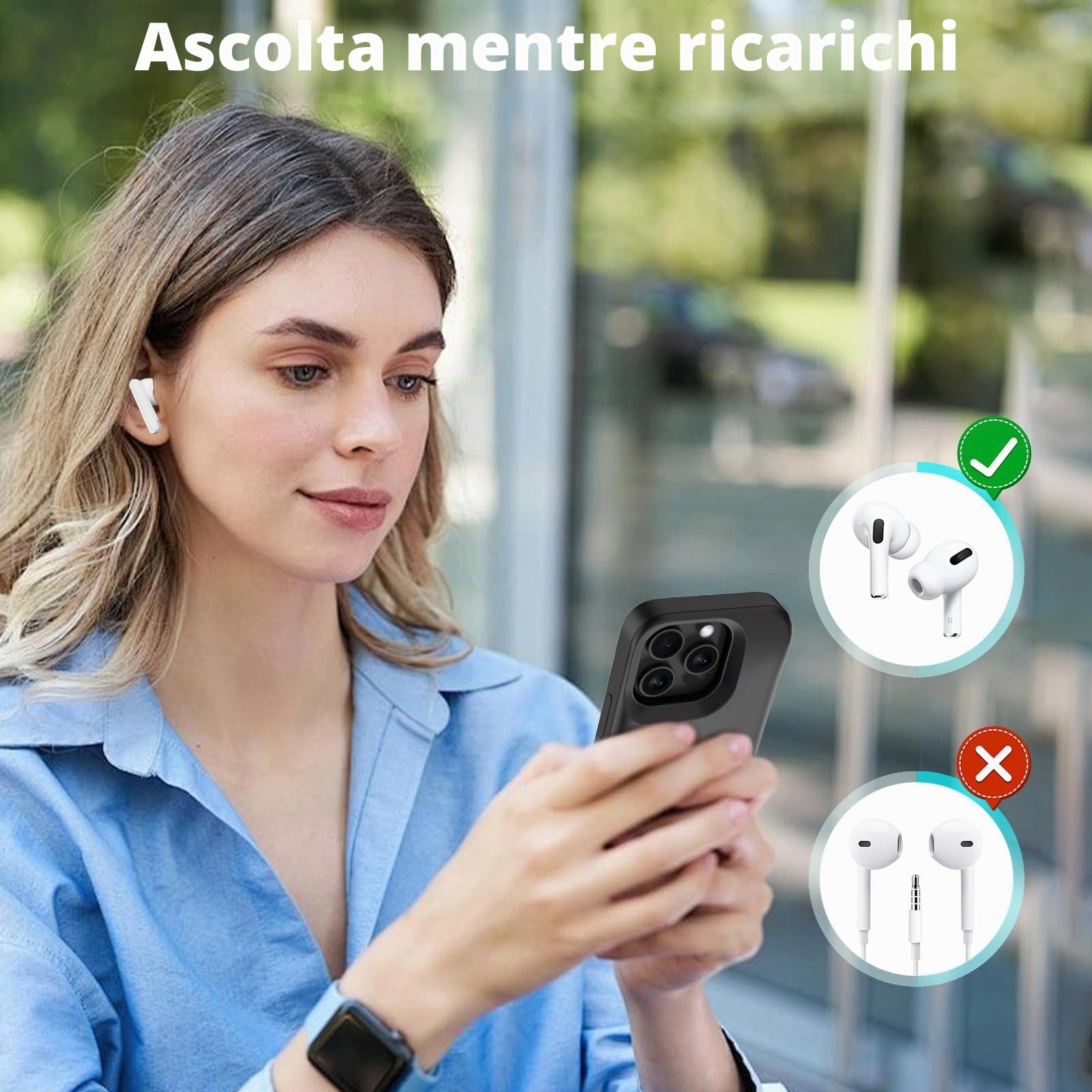 Cover Batteria per iPhone 16 Pro/iPhone 17, Vera 8500 mAh, Custodia di Ricarica Espansa Ricaricabile Sottile Custodia Protettiva Portatile con Batteria per iPhone 17(6,3 Pollici) - Nero