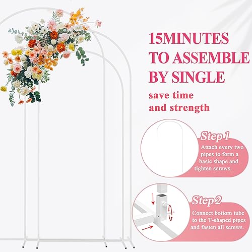 Miniatura 4 de Fomcet Juego de 3 soportes de arco de boda para telón de fondo de arco de metal blanco de 7.2 pies, 6.6 pies y 6 pies, marco de arco de globos para