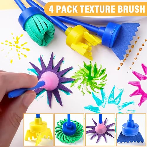 Miniatura 3 de Paquete de 53 pinceles de esponja para niños, pinceles de pintura lavables para niños pequeños, juego de pintura para niños pequeños, rodillo de