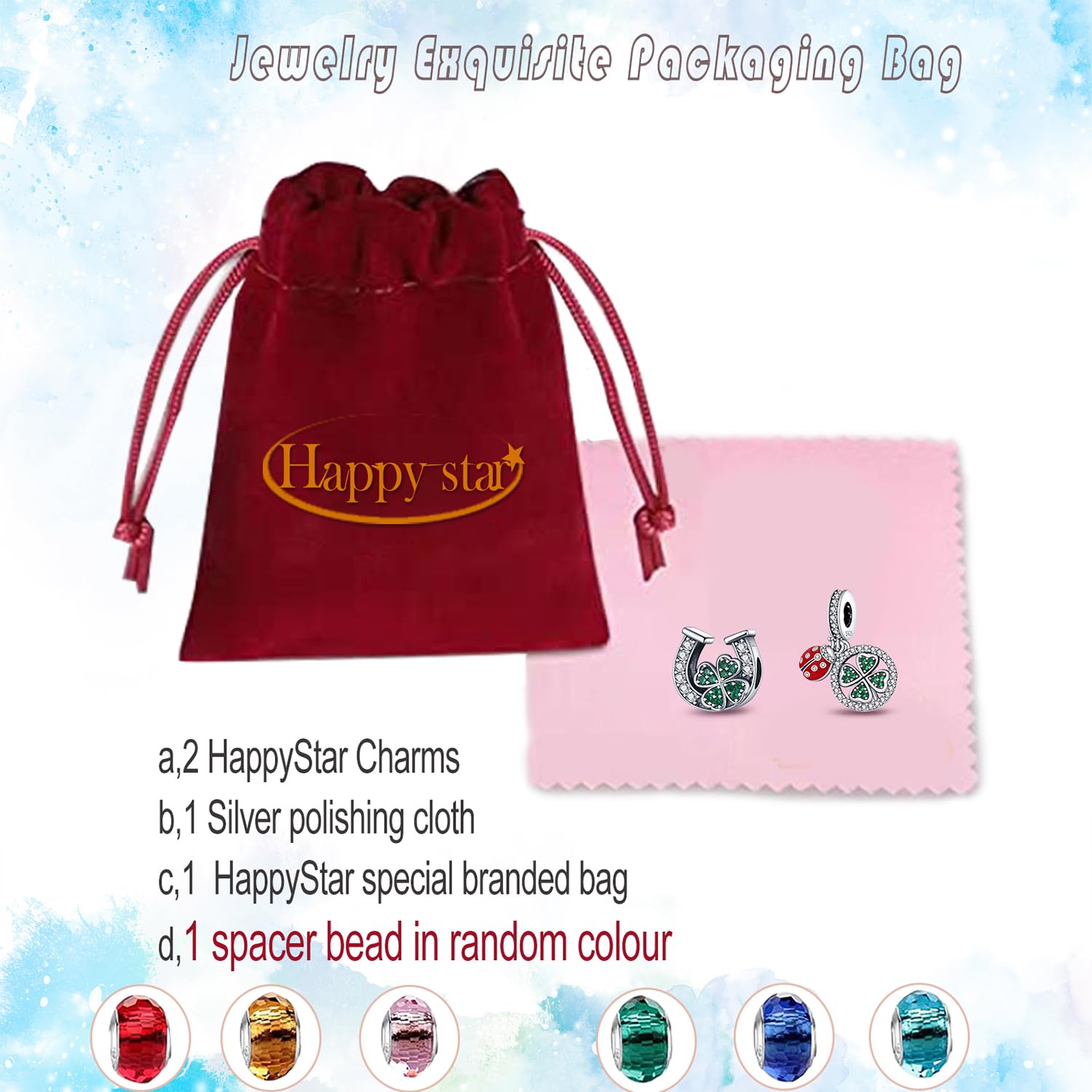 HappyStar Charme Argent Sterling 925 Femmes Perles Charm,Compatible PourPandora & Européen les bracelets et les colliers Charms de combinaison, cadeau pour les sœurs et les amoureux