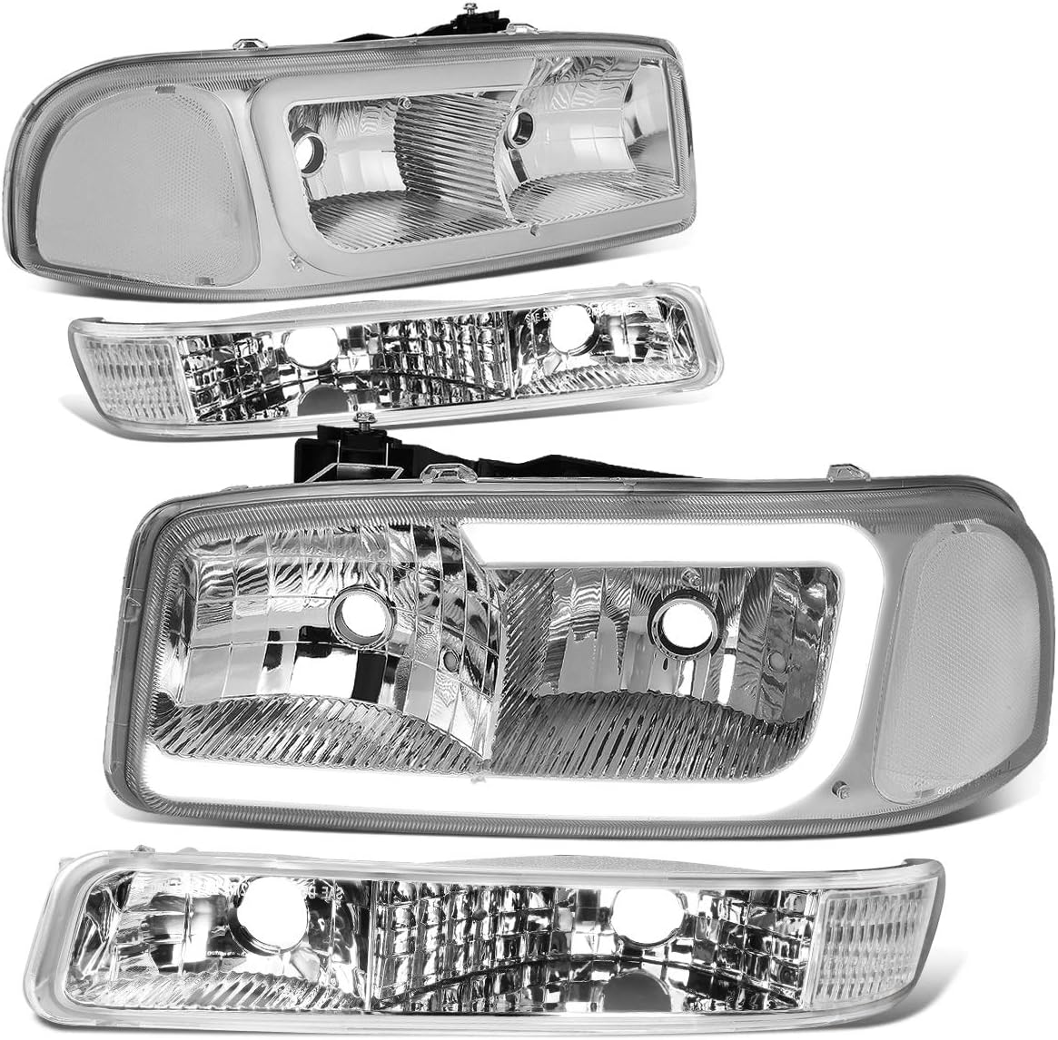 DNA MOTORING HL-LB2-SIERRA99-CH-CL1 Bumper Lights Headlights With LED DRL Replacement Compatible with 99-07 Sierra, Chrome/Clear
