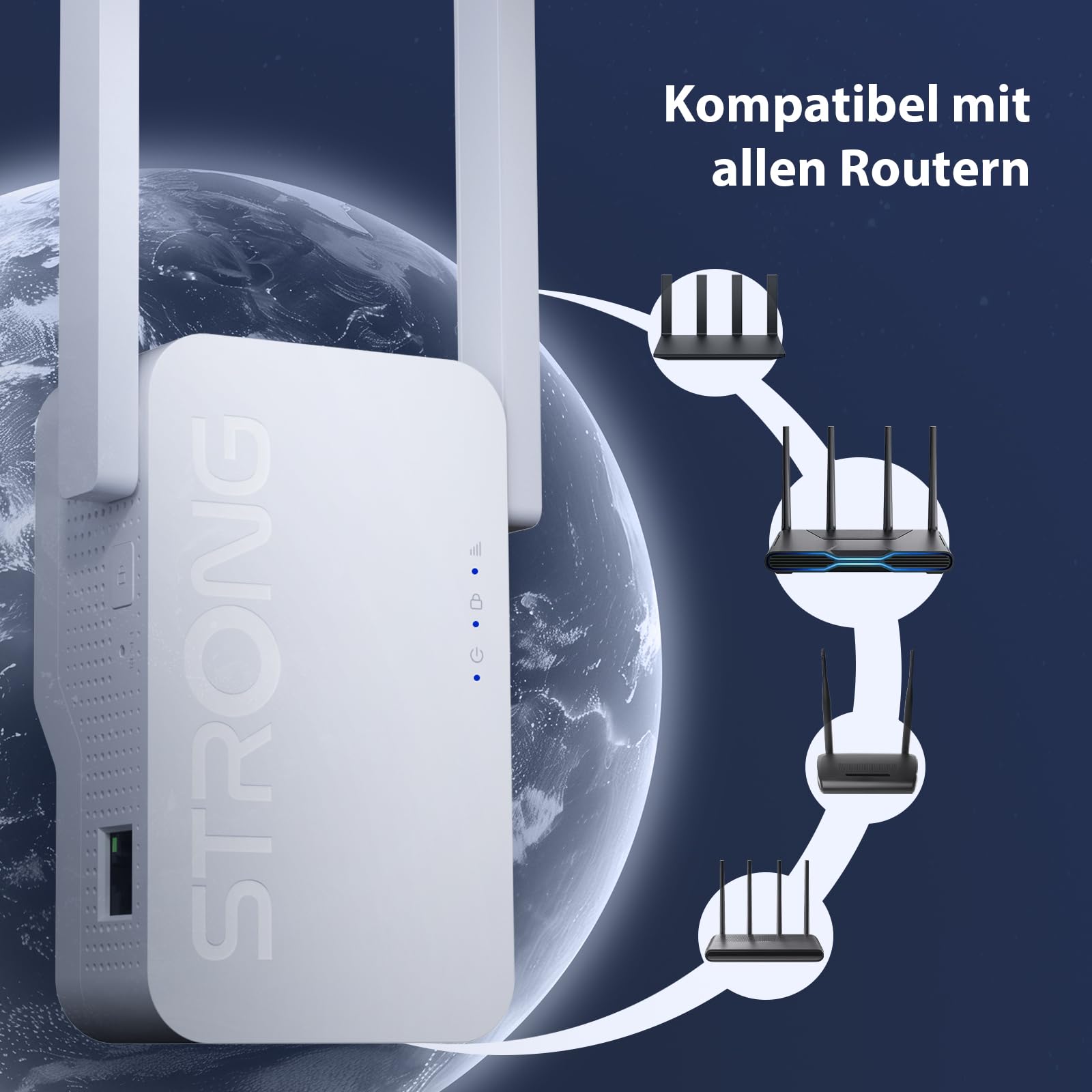 STRONG WLAN Verstärker BE3600 Mbit/s Wi-Fi 7, Dual Band Repeater | 3600 Mbit/s, Wi-Fi 7, MLO, Dualband, WLAN Repeater, Gigabit-Port, 2×5 dBi Antennen, Access Point