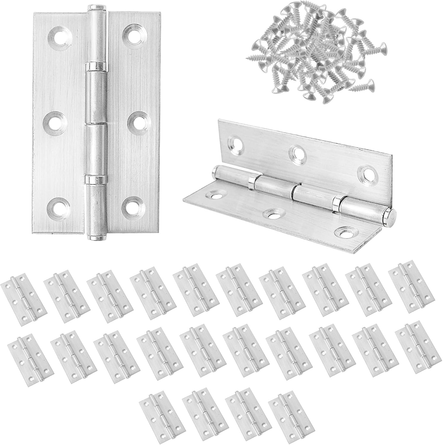 24 bisagras de puerta de 70 mm, bisagra de puerta de acero inoxidable con 144 tornillos, bisagras de rodamiento de bolas, bisagras plegables para puertas internas