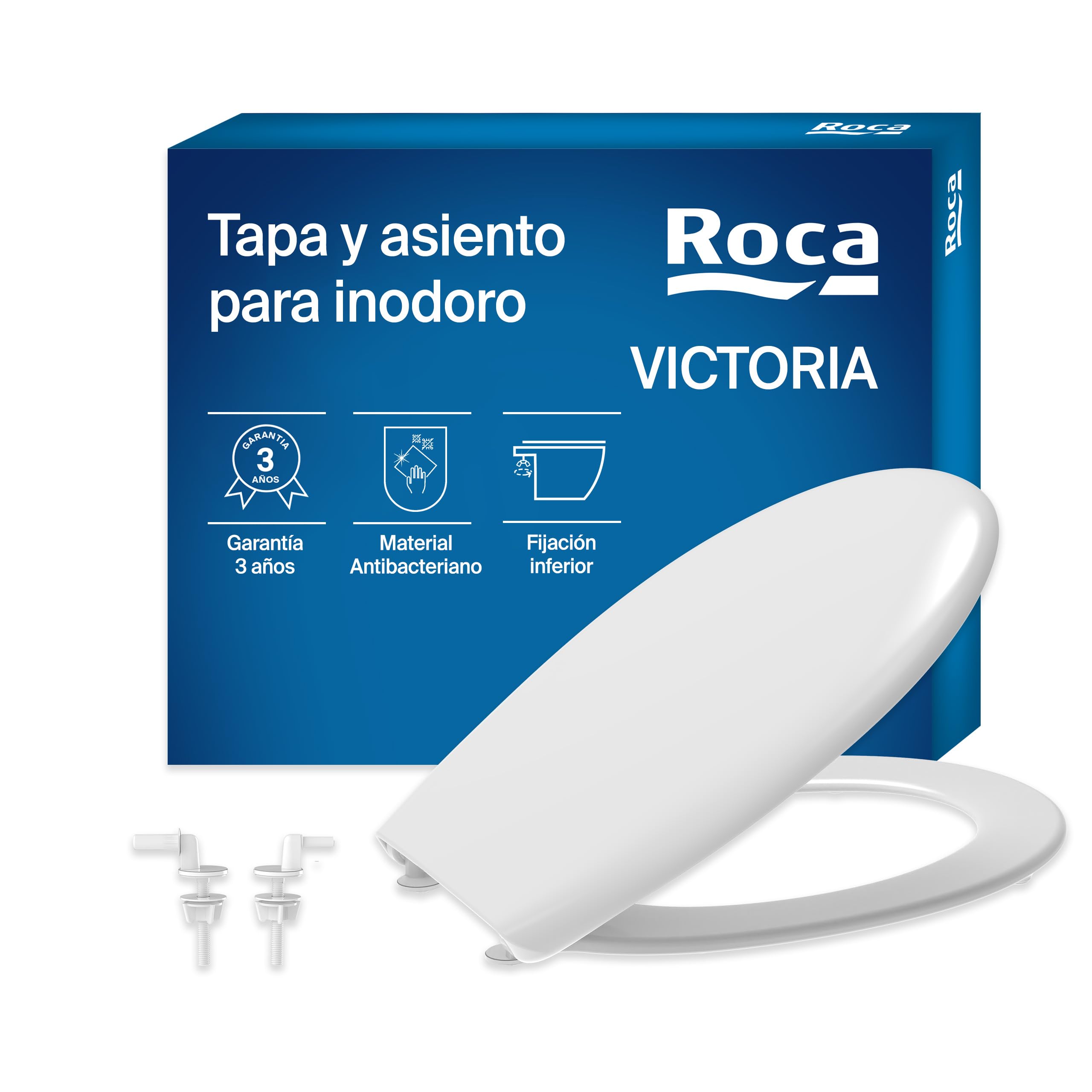 Roca Victoria - Tapa y asiento de Supralit para inodoro con bisagras acetálicas, tapadera de WC original con ajuste perfecto, recambio para tapa de váter resistente, blanco, A801B6600B