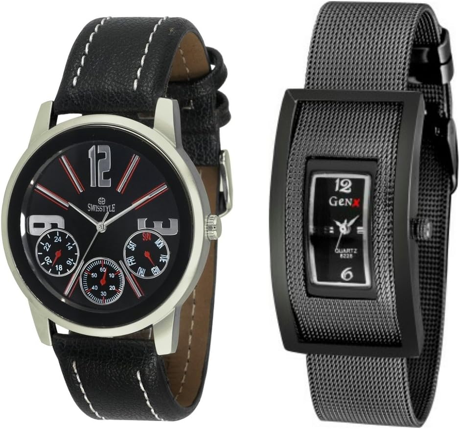 SWISSTYLESS-1110B-GN-1100B-1 Analog Watch Combo for Couple
