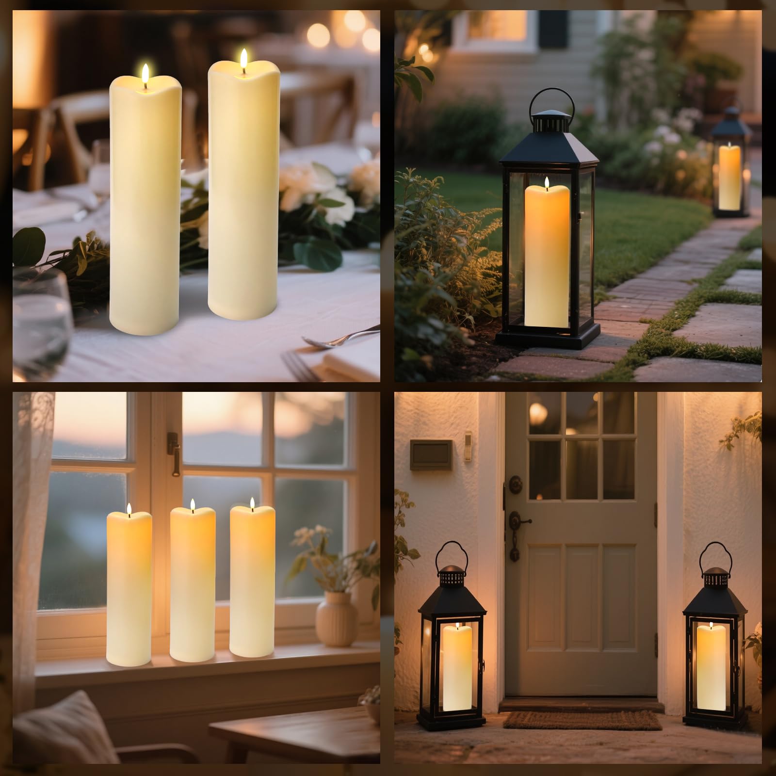 Velas solares grandes sin llama para exteriores, 4 x 14 pulgadas, velas parpadeantes recargables de energía solar, velas falsas de plástico impermeables para decoración de porche y patio (blanco