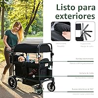 Vista 2 de Cochecito plegable estilo carrito todoterreno Kinder King para 2 niños, cochecito de bebé al aire libre, toldo extraíble de 2 plazas, mango