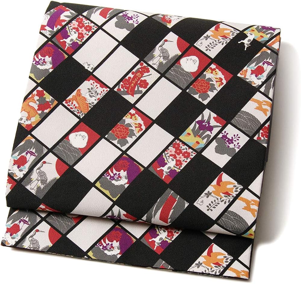 はこぽす対応商品 花札 黒 袷 撫松庵 小紋 猫 着物