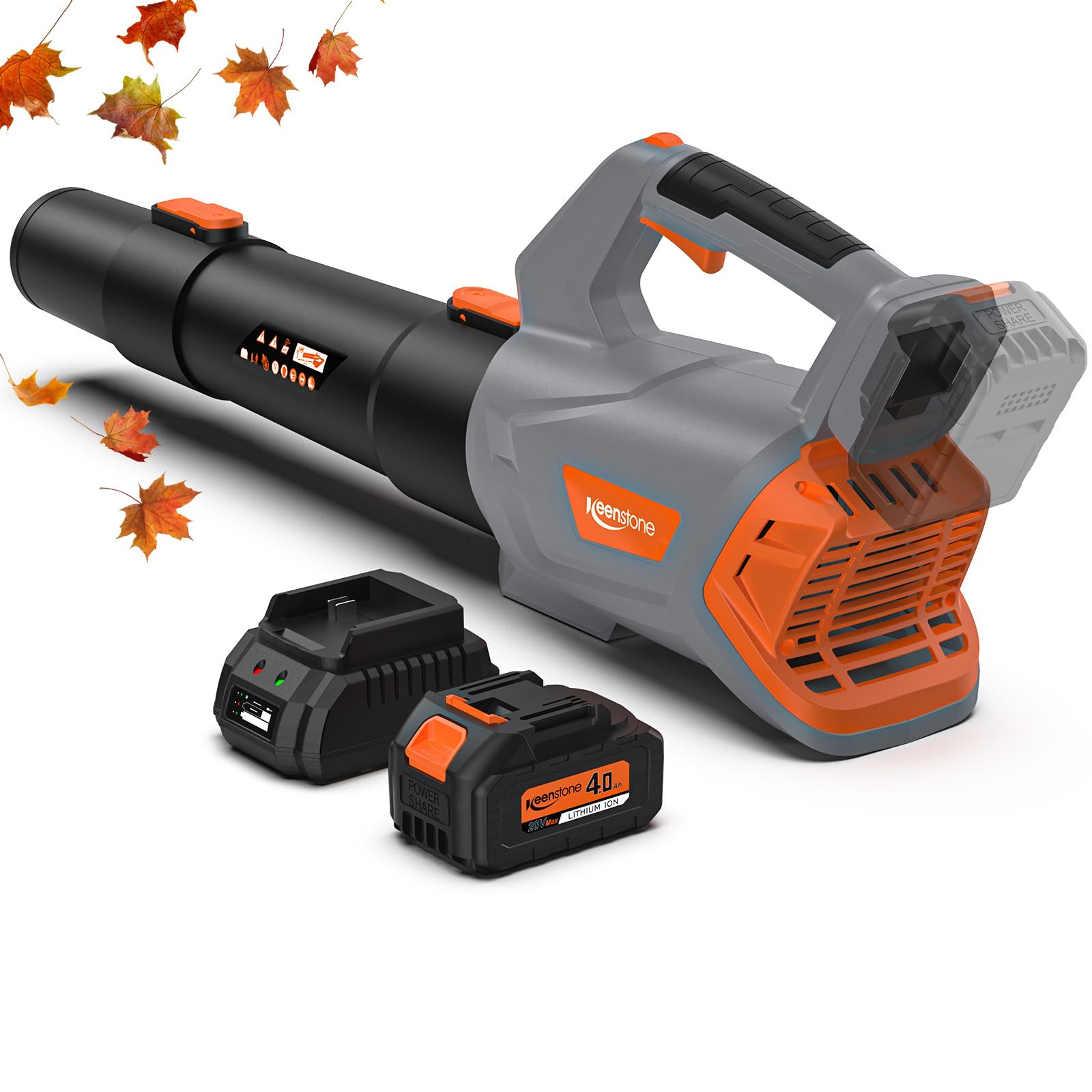 Keenstone Cordless Leaf Blower, Lightweight Handheld Electric Leaf Blower with 4000mah Battery and Fast Charger, Variable Speed Mode, Battery Powered for Cleaning Leaves, Dust, Yard, Lawn