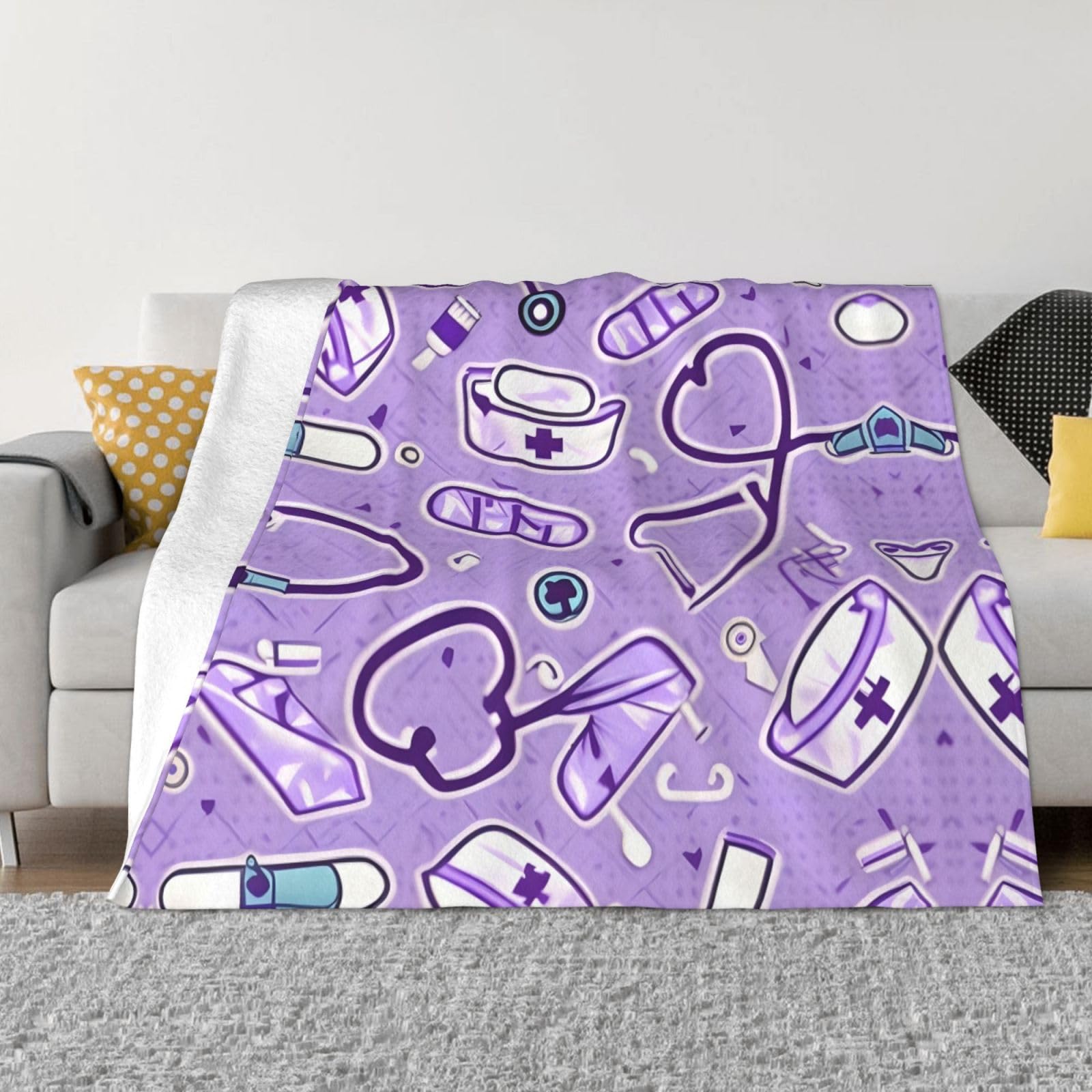 Couverture polaire flanelle infirmière anti-froid plaid violet doux chaud lit canapé