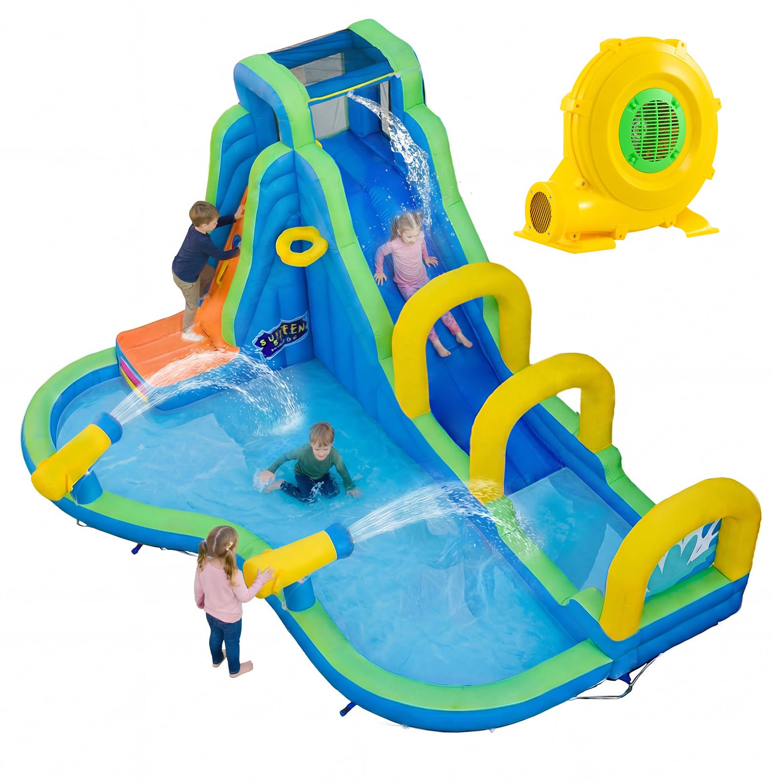 COSTWAY Castillo Hinchable para Niños con Tobogán Acuático, 465 x 345 x 242 Castillo Inflable, Colchoneta Hinchable Niños de 3-12 años (con soplador de 850W)