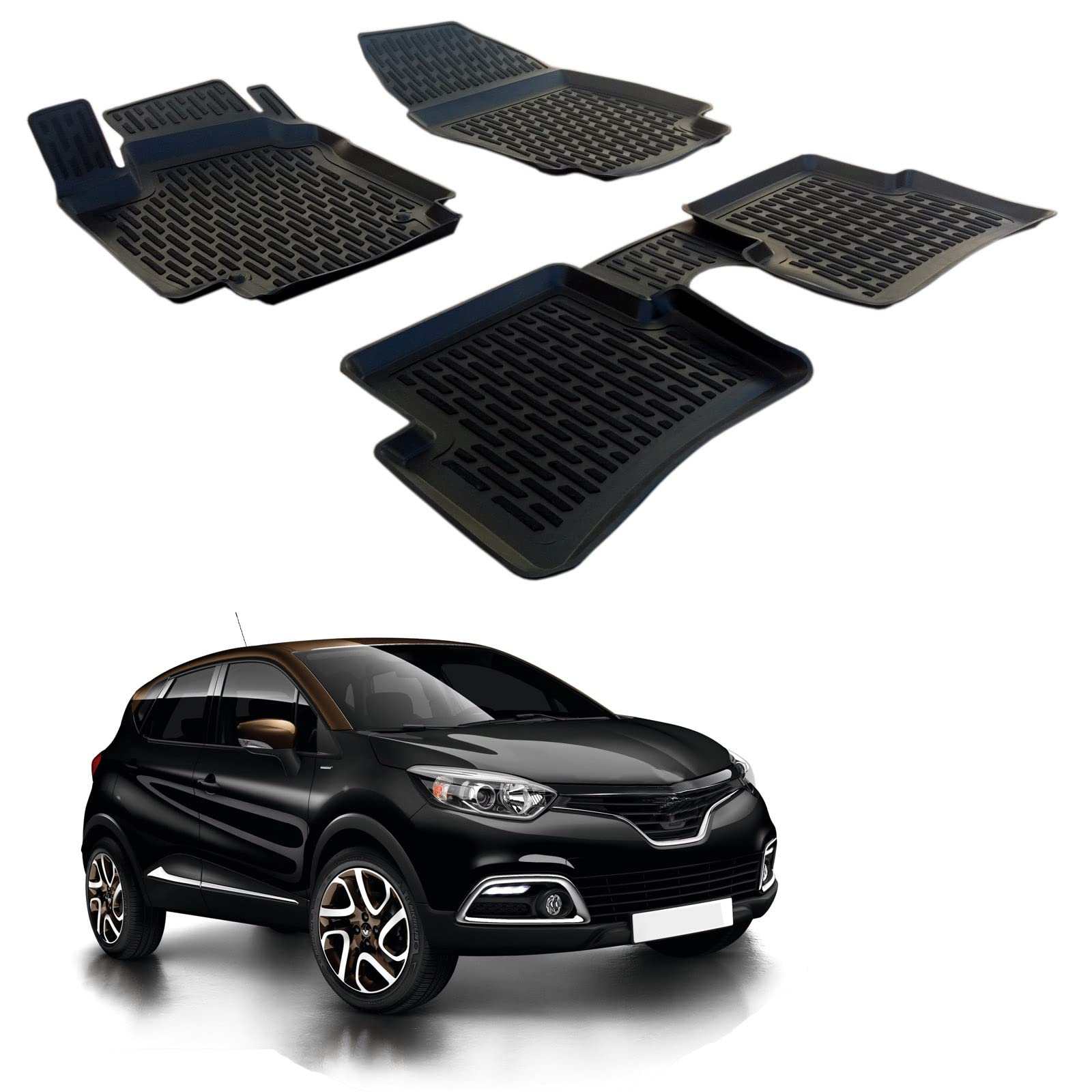 Mossa Tappetini Auto in TPE compatibili con Renault Captur SUV (04.2013-12.2019) - tappeti auto neri - G