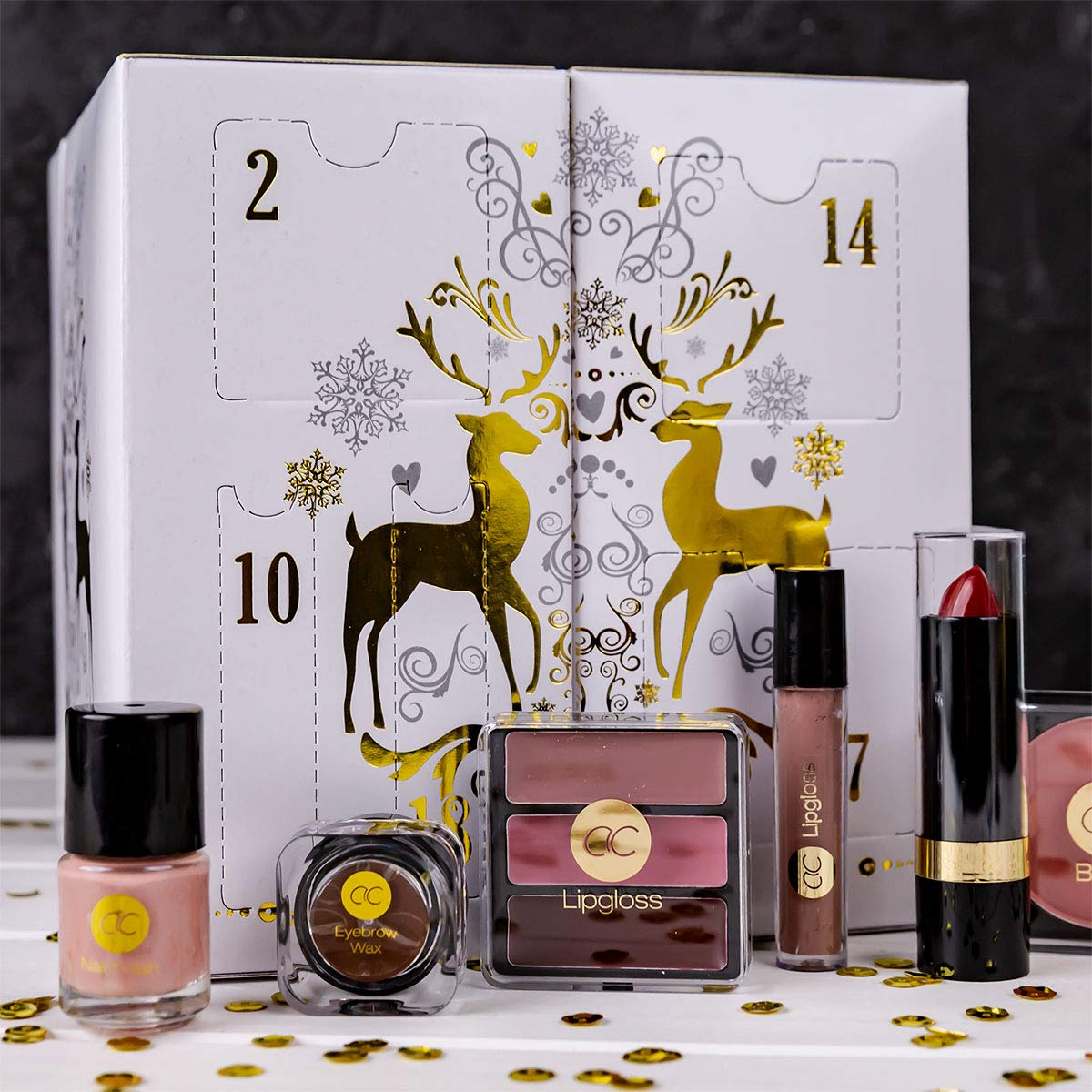 Accentra – calendario de Adviento de belleza con 24 artículos de maquillaje&cosméticos- Calendario para mujeres con brillo de labios, rímel esmalte de uñas, sombras de ojos, aplicadores y más