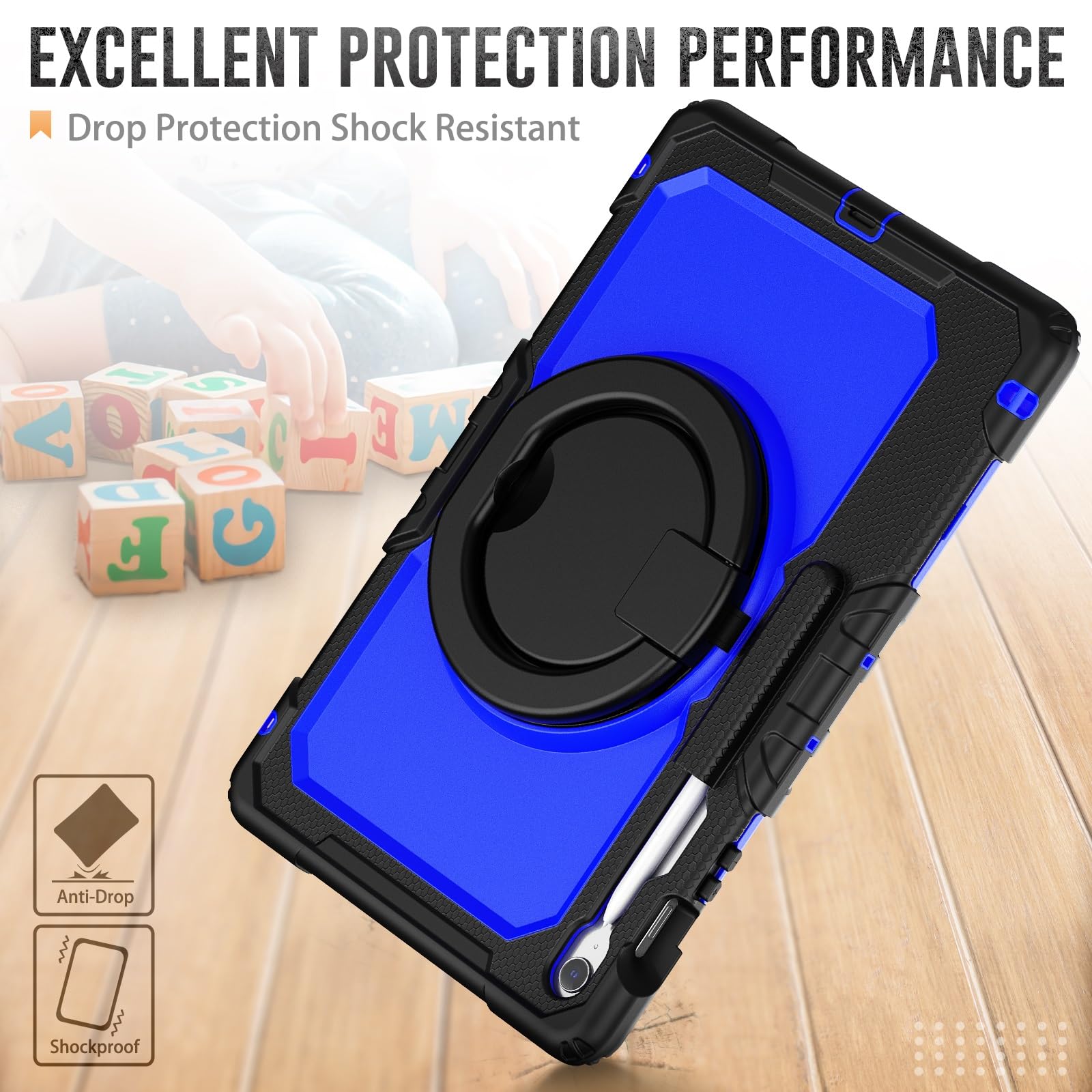 Ochronne etui na tablet Wytrzymała, odporna na wstrząsy obudowa TPU kompatybilna z Samsung Galaxy Tab S10 FE Plus 13,1 cala SM-X620/X626B 2025 Etui dla dzieci, obrotowy uchwyt 360 stopni, uchwyt na st